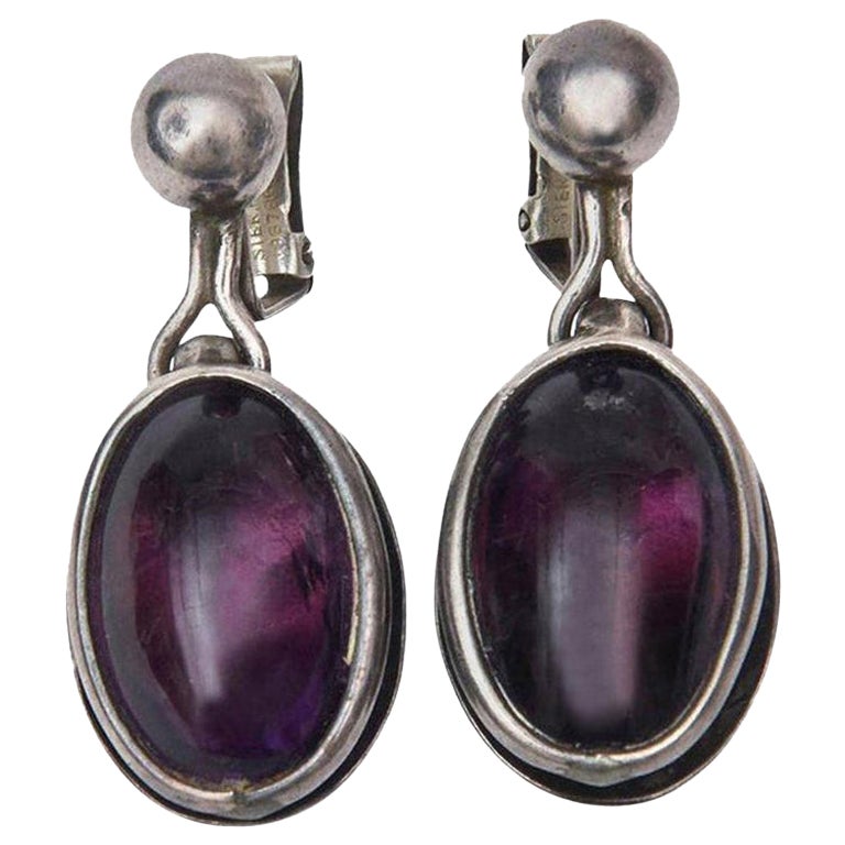 Orecchini a pendente vintage in ametista viola e argento sterling