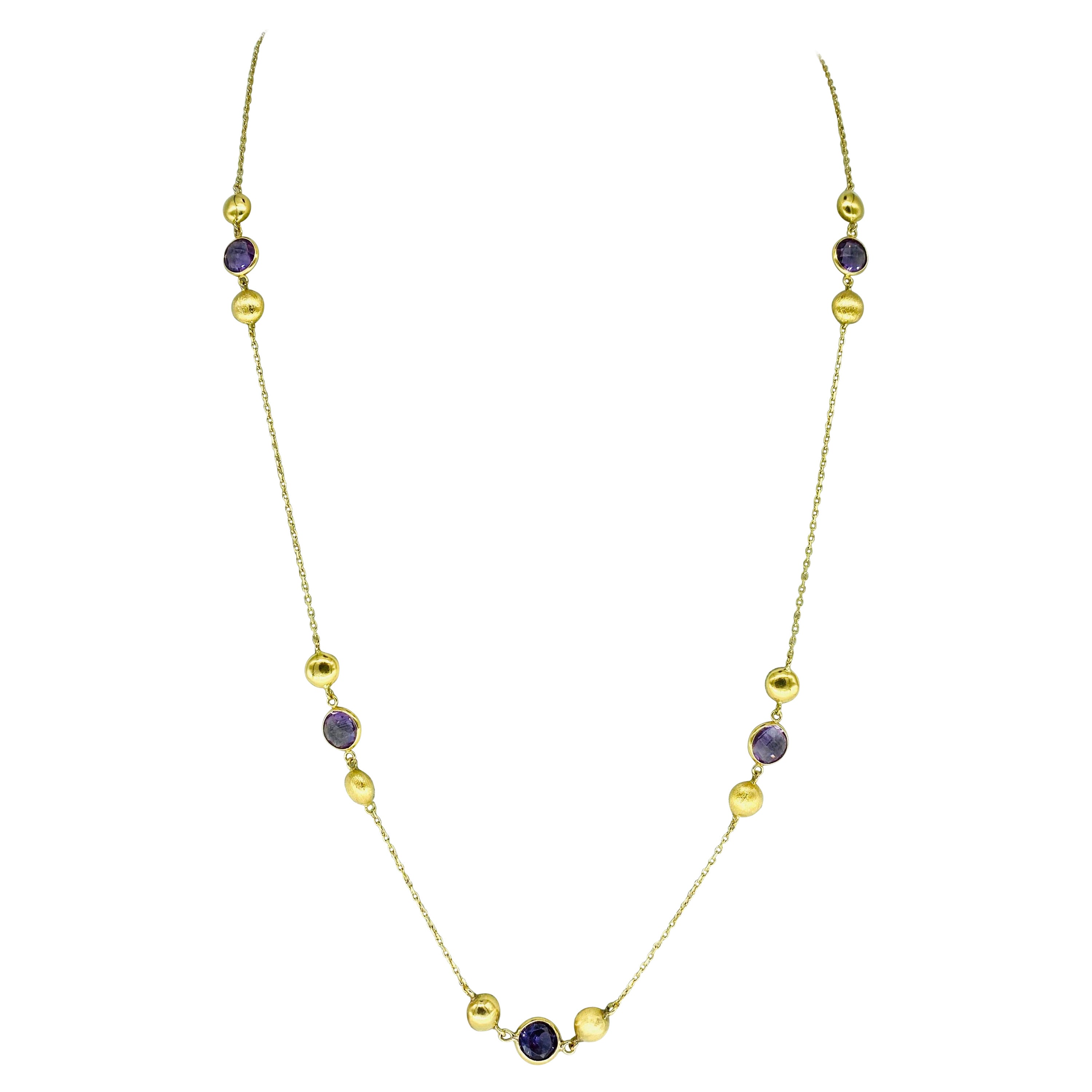 Vintage Ametista e Topazio Viola Collana lunga in oro 18 carati