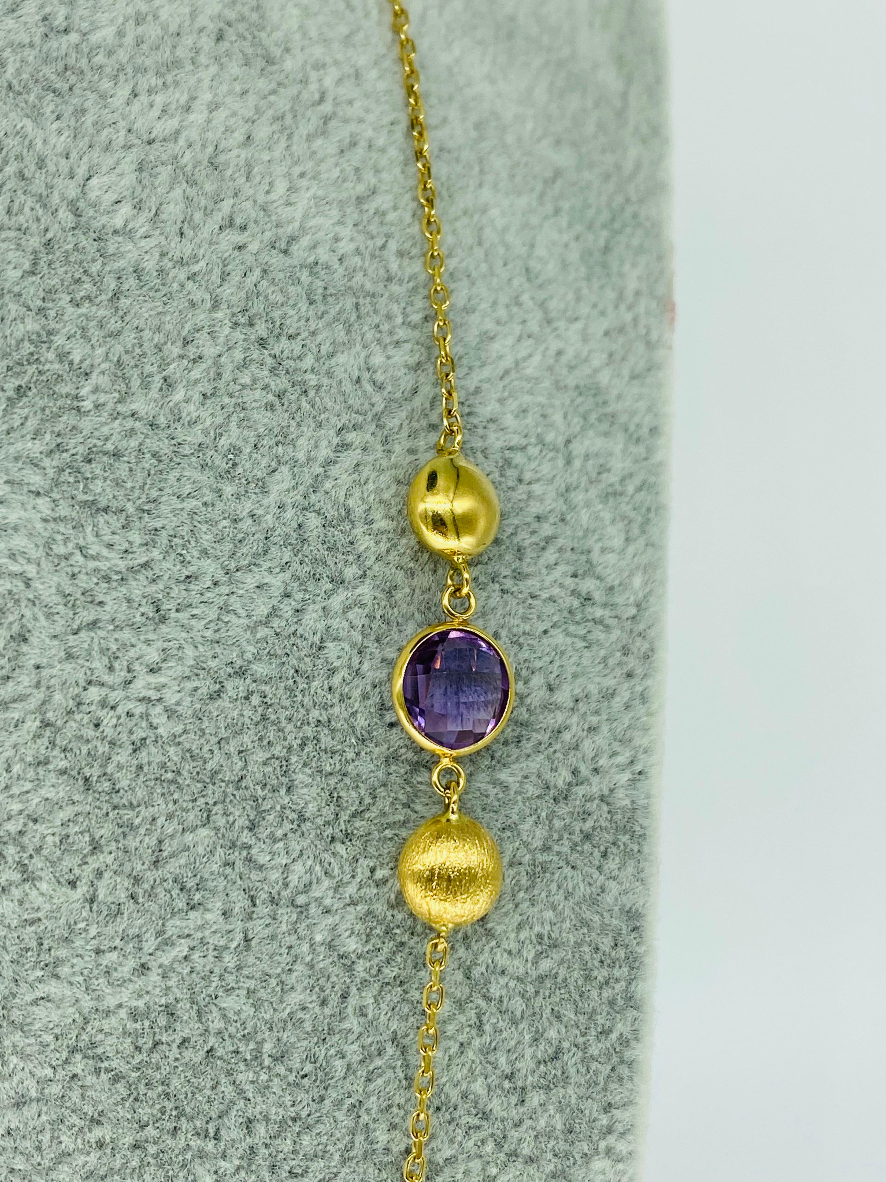 Vintage Amethyst & Purple Topaz Gemstone Long Necklace 18 Karat Gold In Excellent Condition For Sale In Miami, FL
