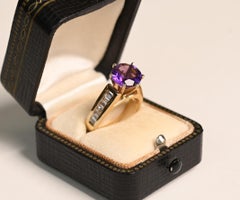 Vintage Amethyst in Gold Ring. 2.4ct Round Amethyst Diamond Accent Ring 14k Gold