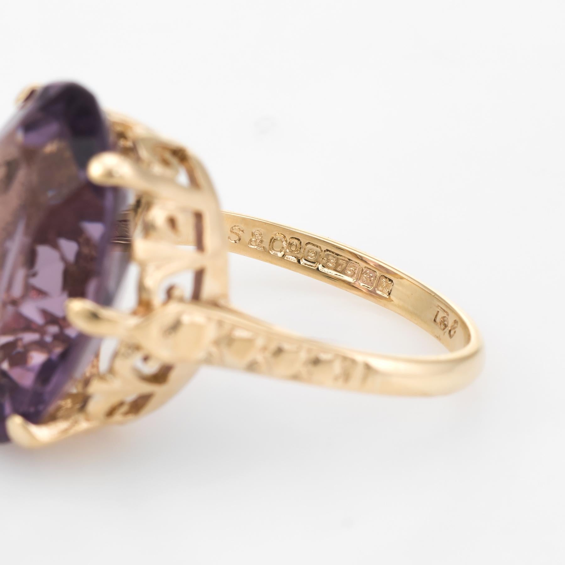 Vintage Amethyst Ring 9 Karat Gold Large Cocktail English Estate Fine Jewelry In Excellent Condition In Torrance, CA