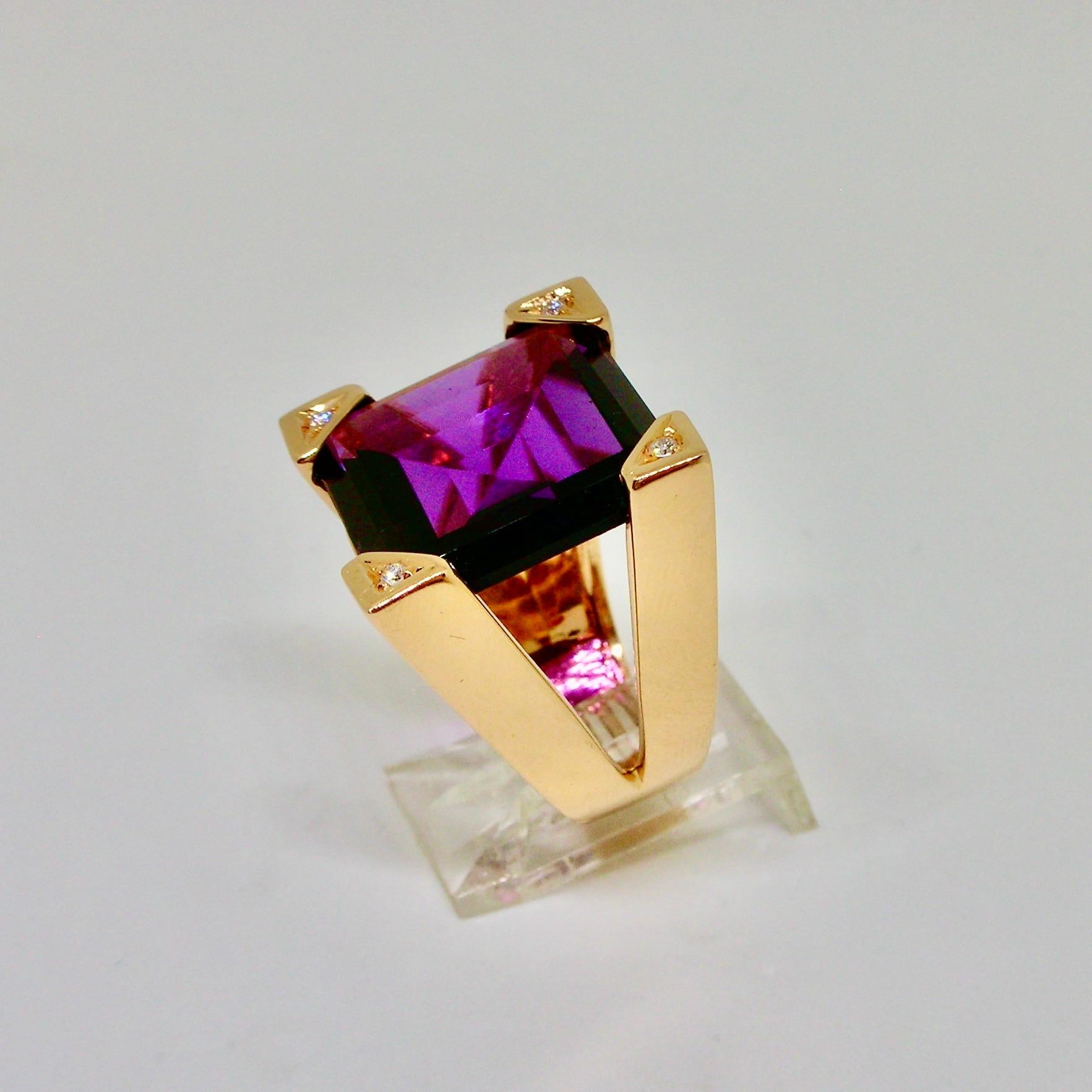 Square Cut Vintage Amethyst Ring With Diamonds For Sale