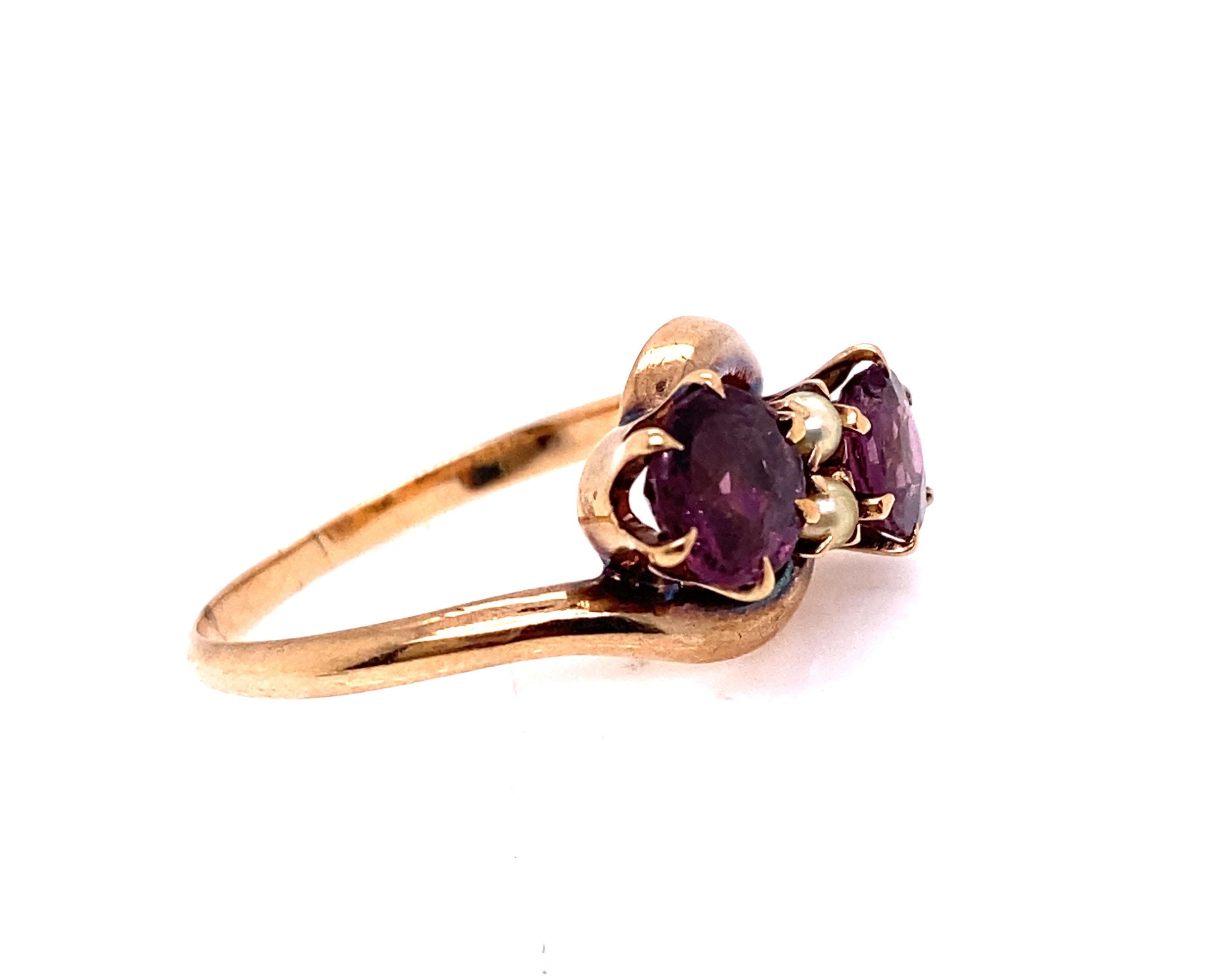 Round Cut Vintage Amethyst Ring with Pearls 1ct Antique 1870's KirchBerg Victorian 14K