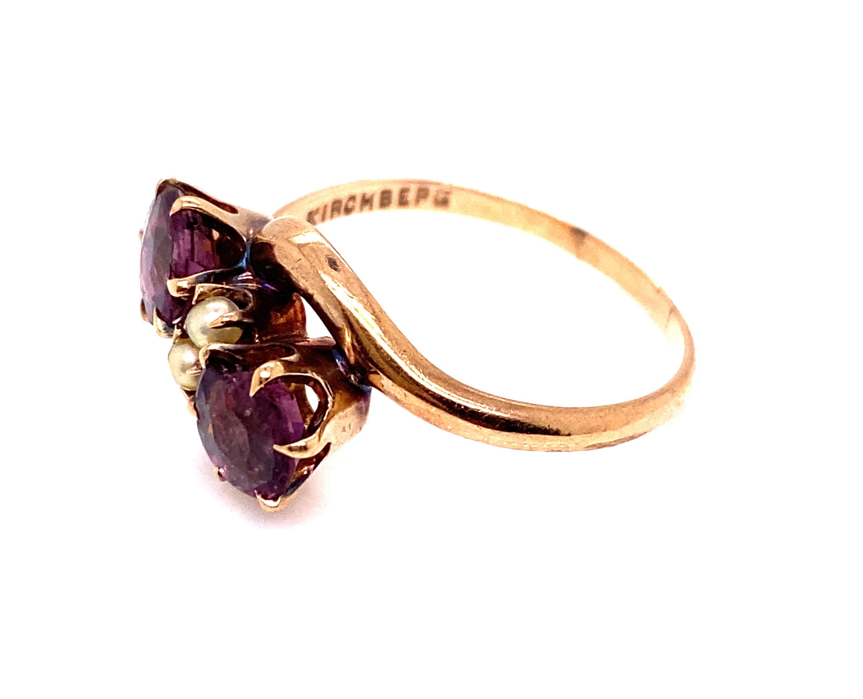 Vintage Amethyst Ring with Pearls 1ct Antique 1870's KirchBerg Victorian 14K In Good Condition In Dearborn, MI