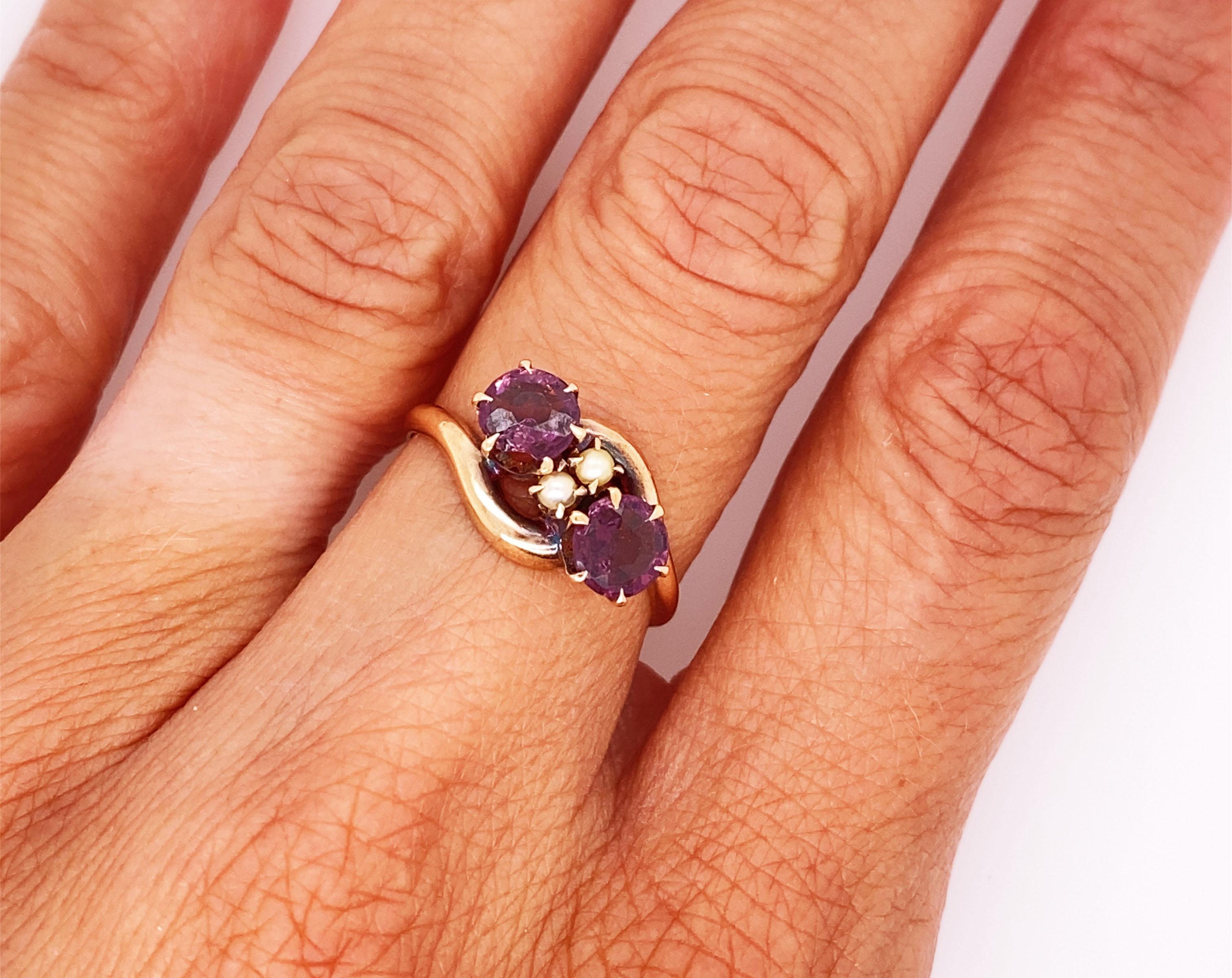 Vintage Amethyst Ring with Pearls 1ct Antique 1870's KirchBerg Victorian 14K 2