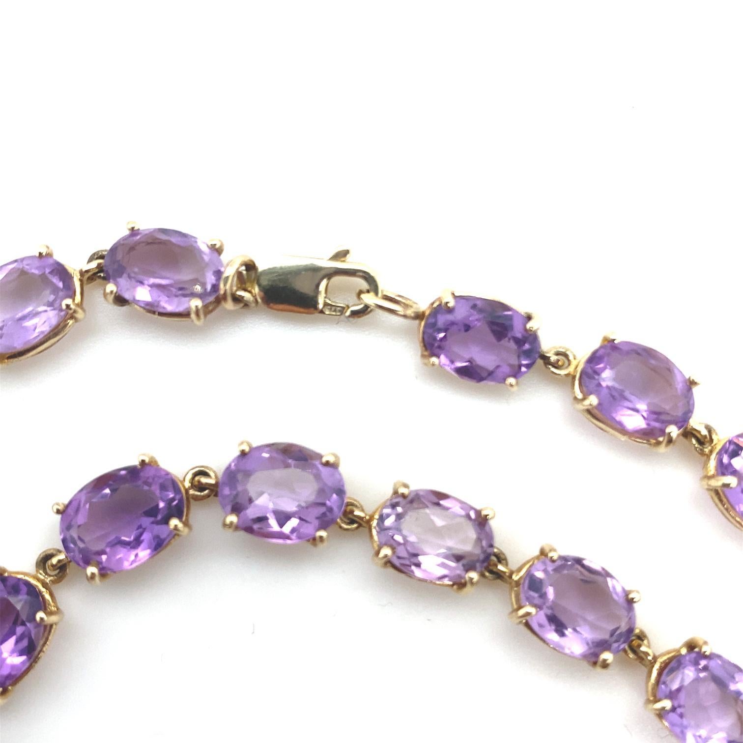 Oval Cut Vintage Amethyst Riviere Necklace 9 Karat Yellow Gold For Sale