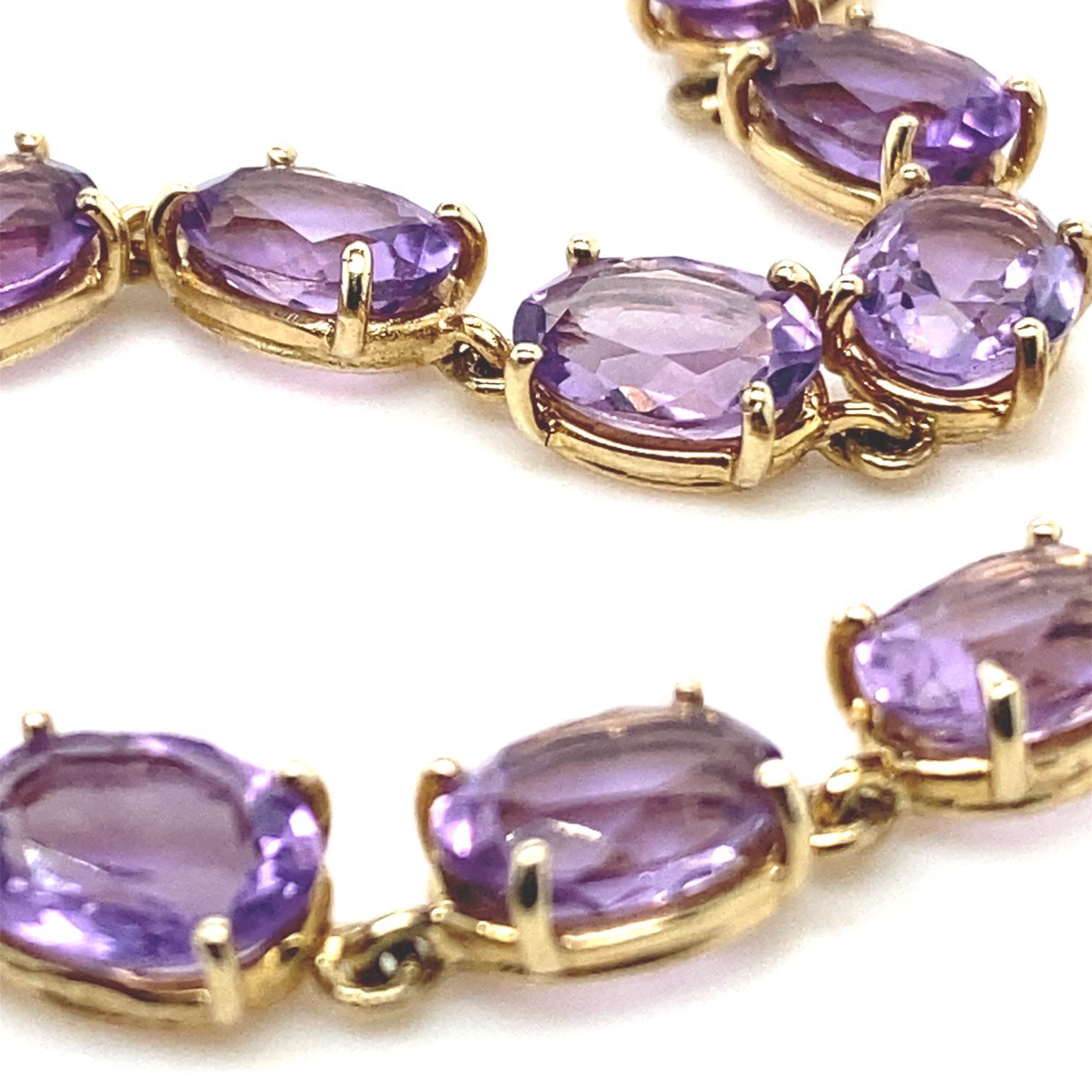 Vintage Amethyst Riviere Necklace 9 Karat Yellow Gold In Good Condition For Sale In London, GB