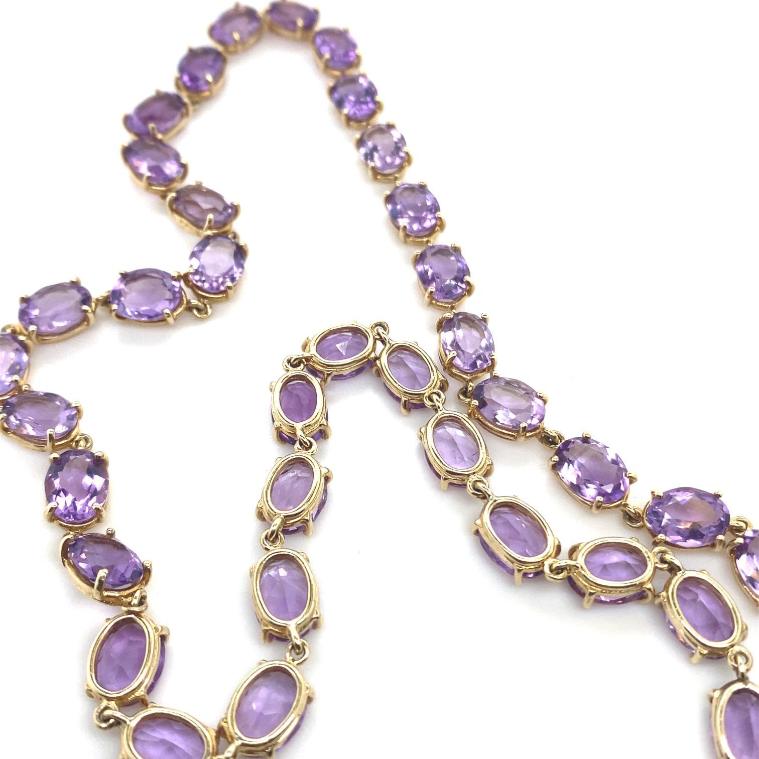Vintage Amethyst Riviere Necklace 9 Karat Yellow Gold For Sale 1