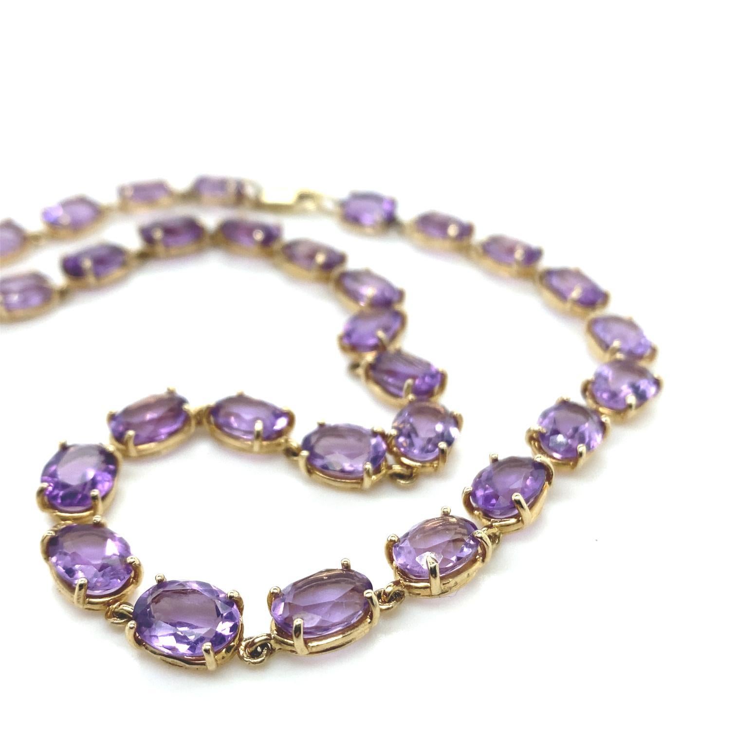 Vintage Amethyst Riviere Necklace 9 Karat Yellow Gold For Sale 2