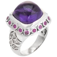 Vintage Amethyst Ruby White Sapphire Ring Square Cocktail 14 Karat Gold Estate