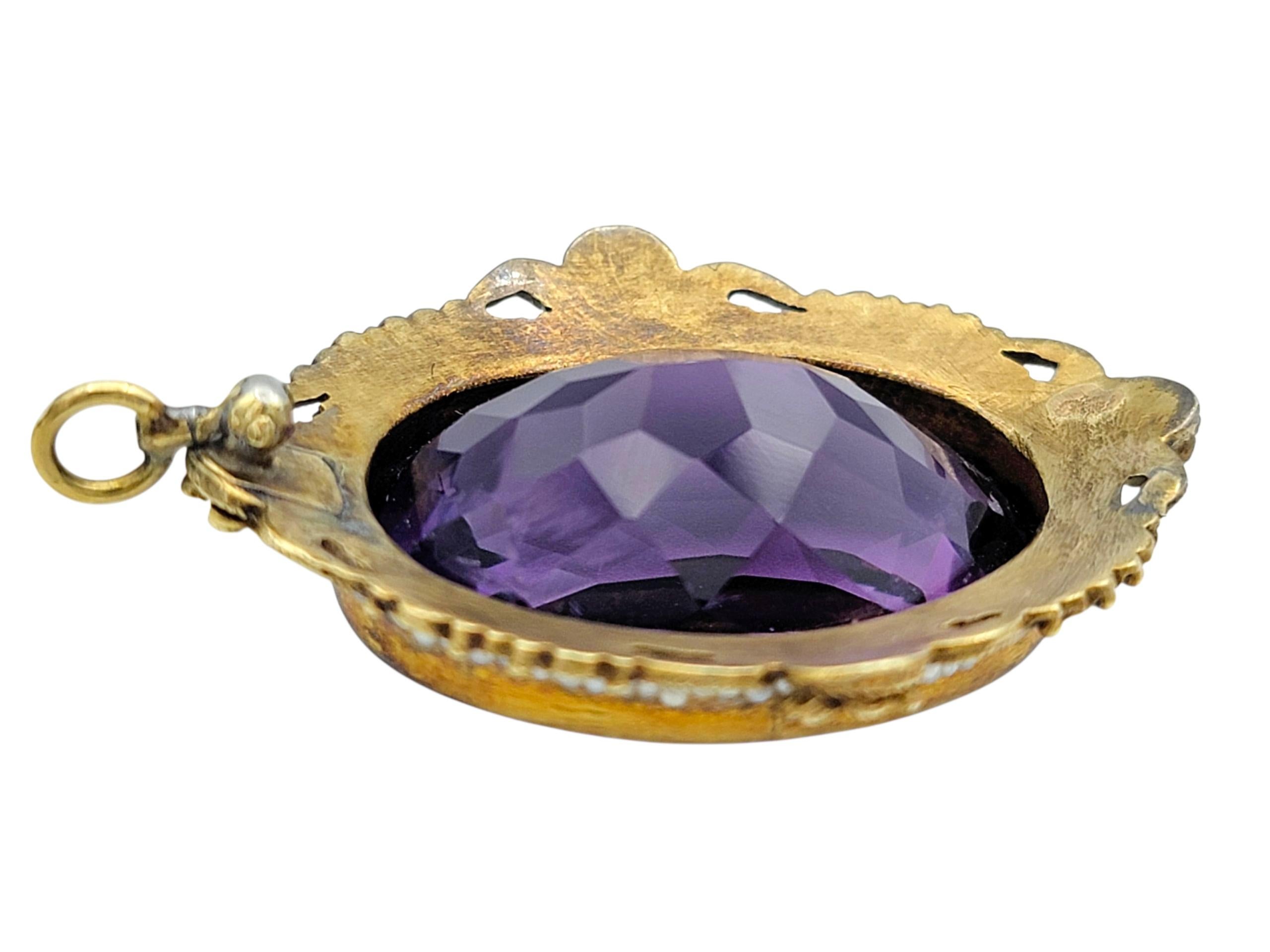 Vintage Amethyst, Saatperle und schwarzer Emaille-Anhänger aus 14 Karat Gelbgold im Zustand „Gut“ im Angebot in Scottsdale, AZ