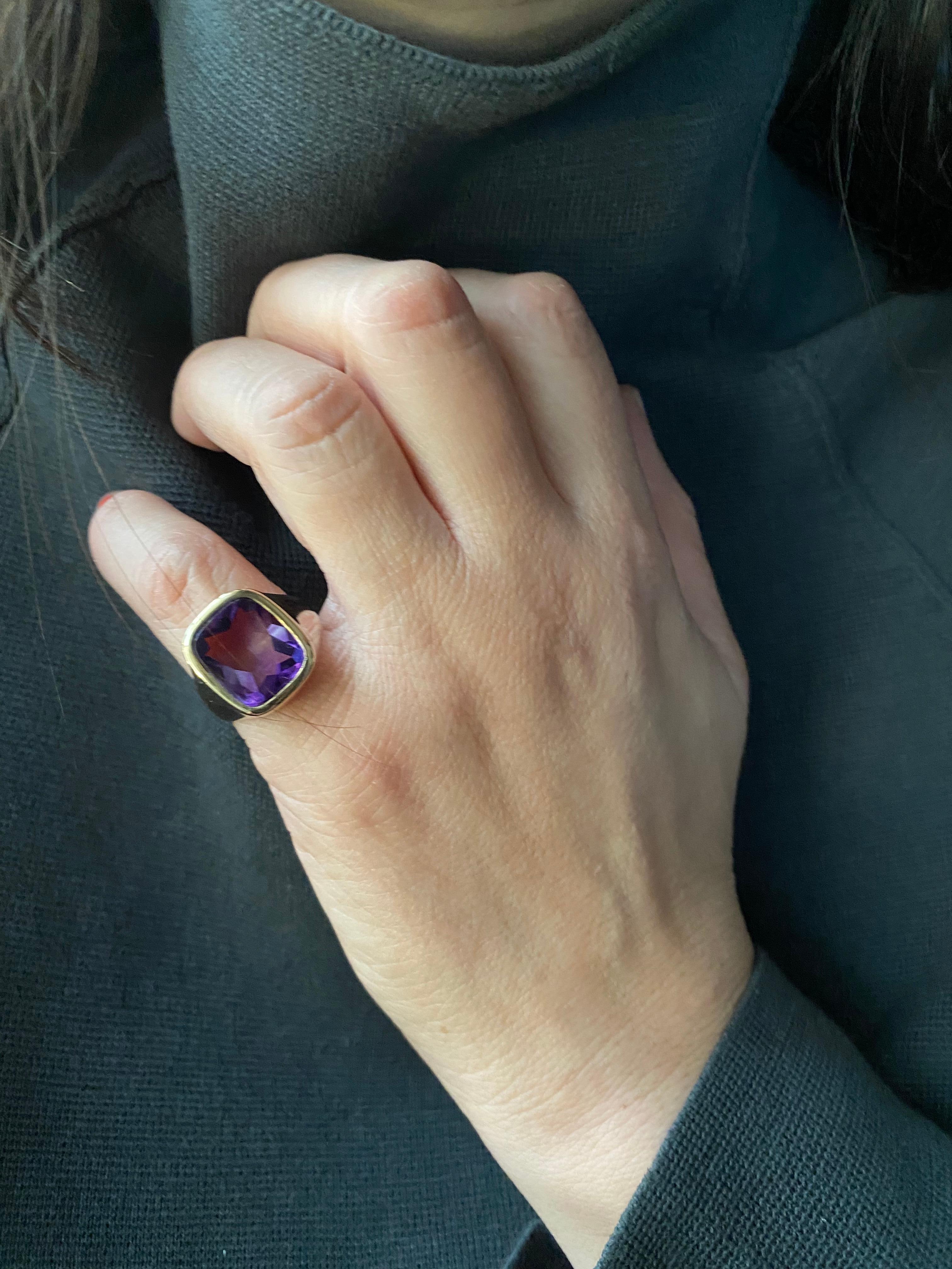 Siegelring aus 14 Karat Gelbgold mit Amethyst für Damen oder Herren