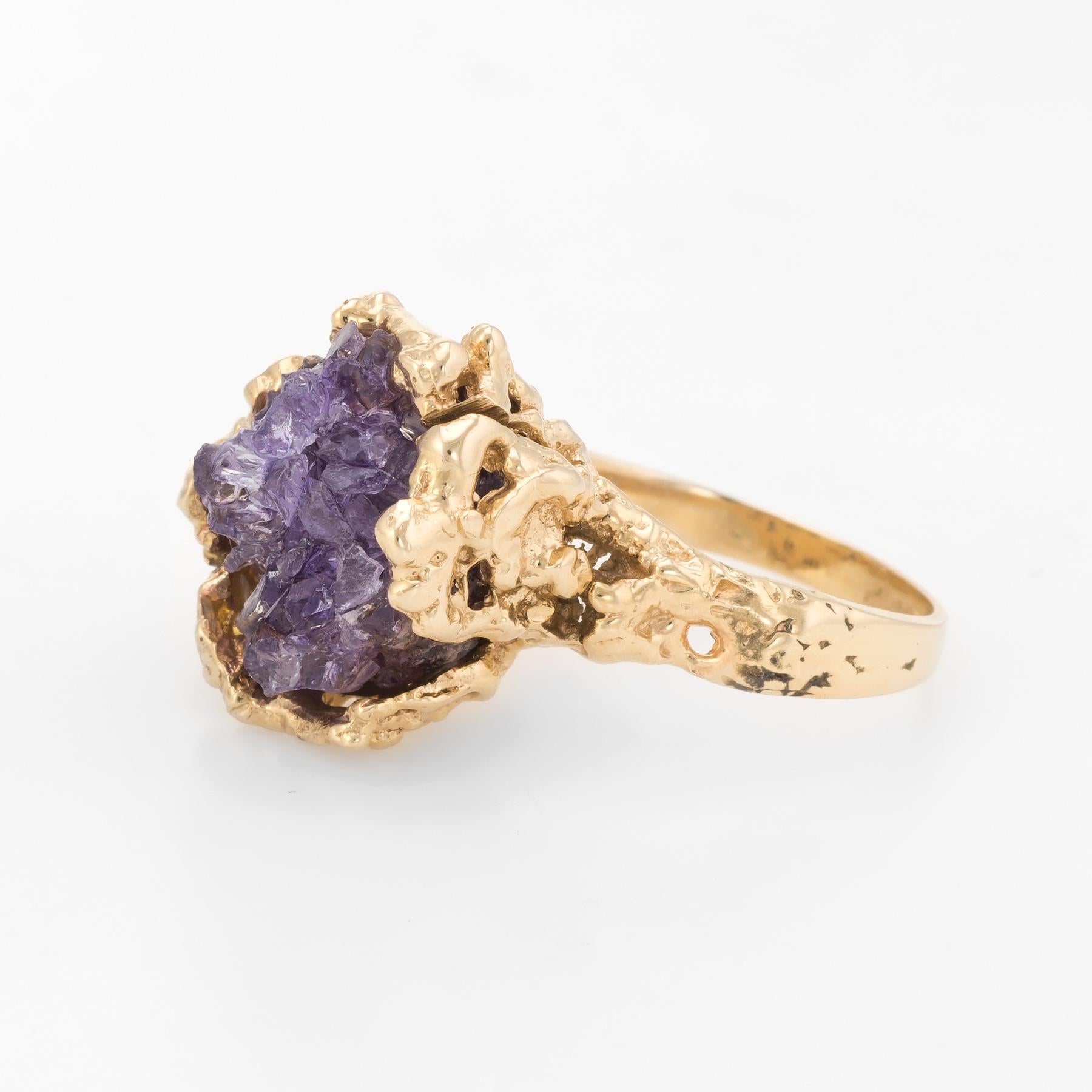Women's Vintage Amethyst Specimen Ring 14 Karat Gold Nugget Setting Estate Fine Jewelry