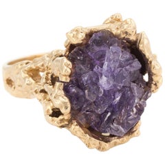 Vintage Amethyst Specimen Ring 14 Karat Gold Nugget Setting Estate Fine Jewelry