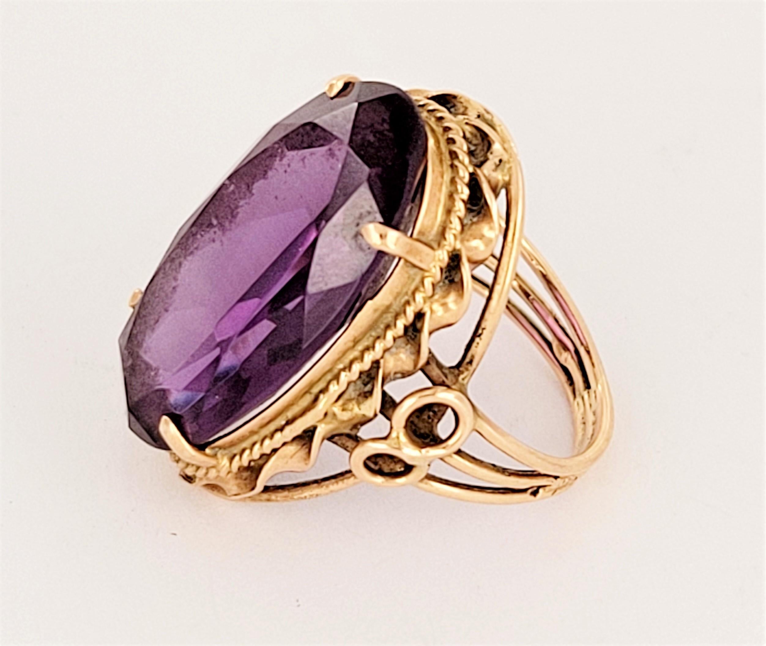 Oval Cut Vintage Amethyst Statement Ring For Sale
