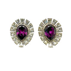 Collier et boucles d'oreilles vintage en améthyste en forme de goutte d'eau 1980