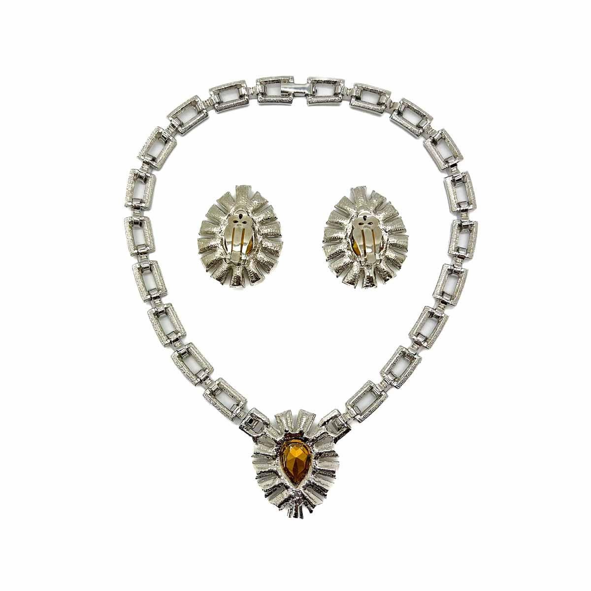Vintage Amethyst Teardrop Necklace & Earrings Set 1980s For Sale 3