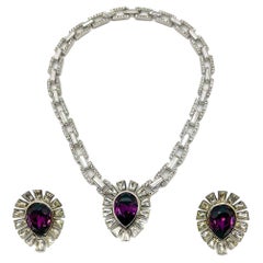 Vintage Amethyst Teardrop Necklace & Earrings Set 1980s