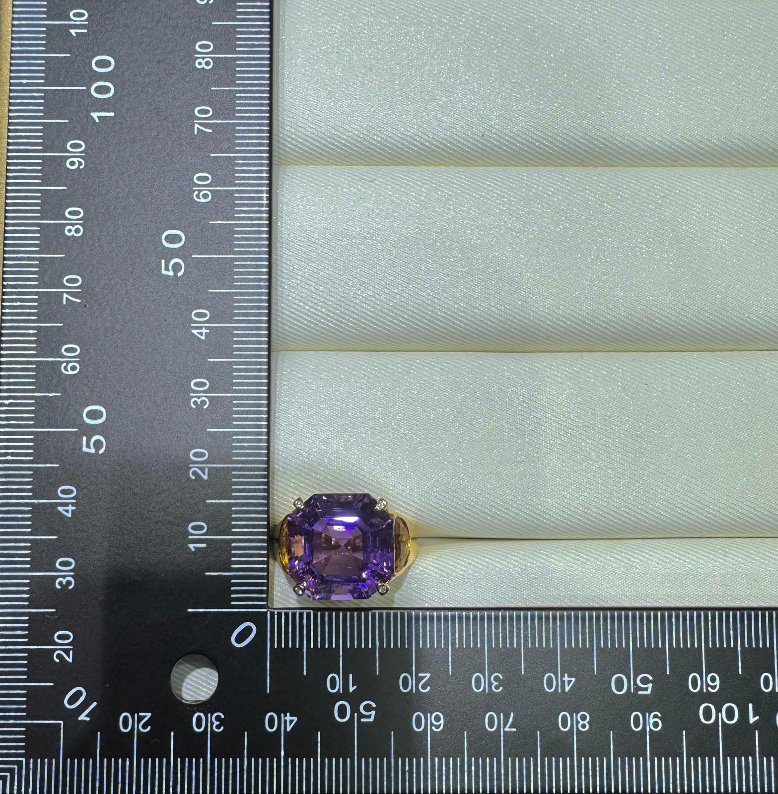 Octagon Cut Vintage Amethyst Turquoise and Citrine Ring in 14 Karat Yellow Gold