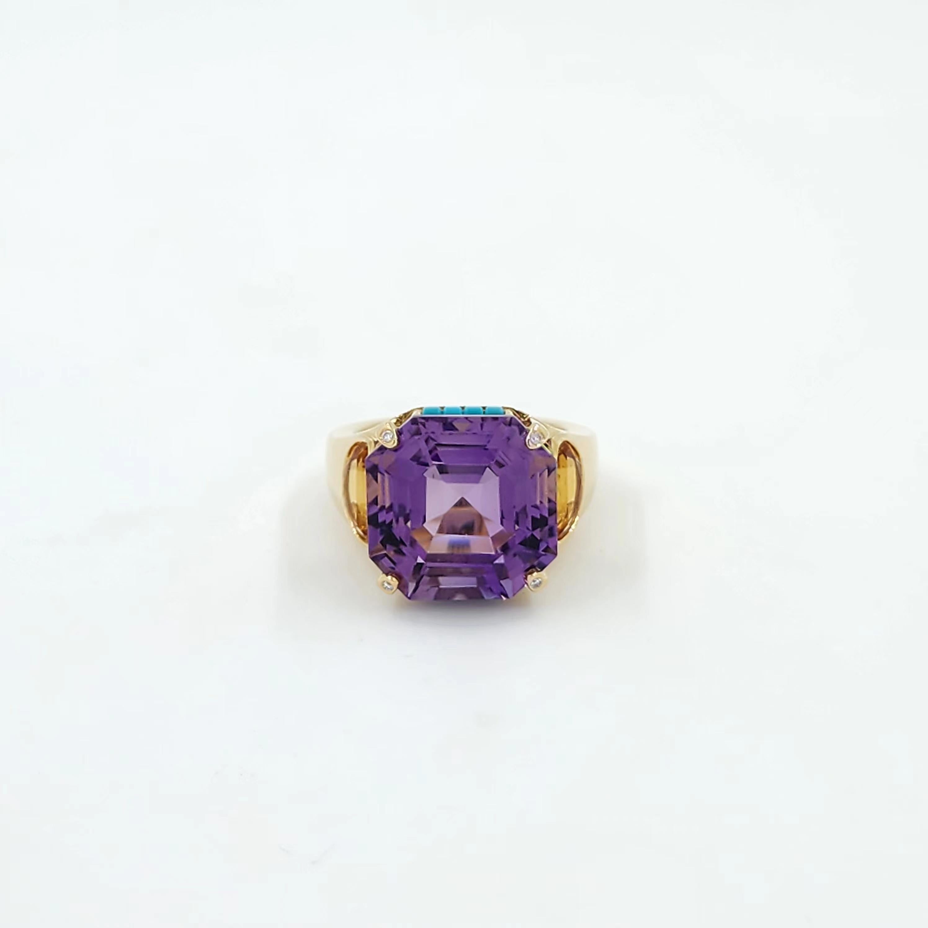 Vintage Amethyst Turquoise and Citrine Ring in 14 Karat Yellow Gold 2