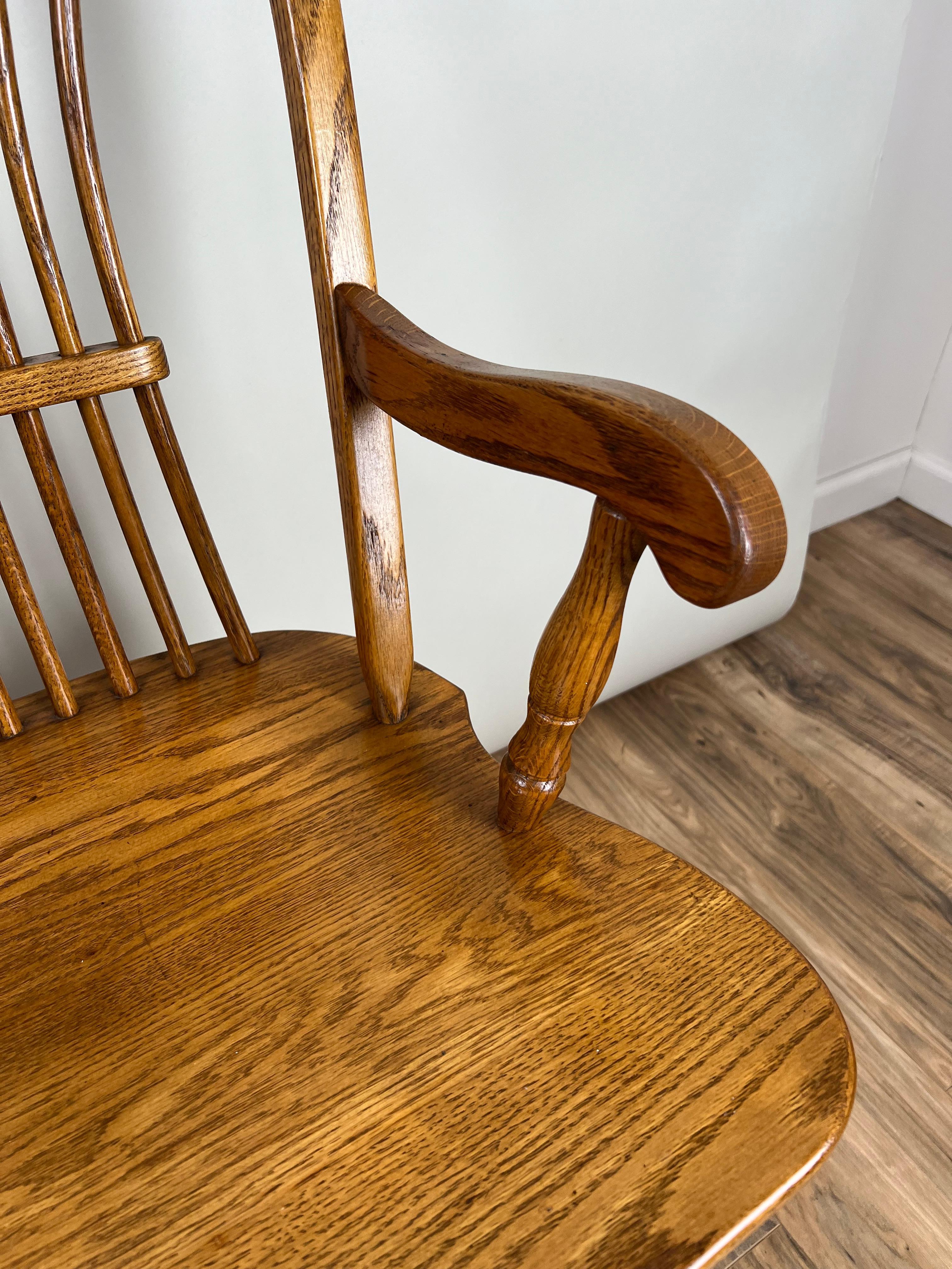 Vintage Amish Oak Windsor Bench For Sale 4