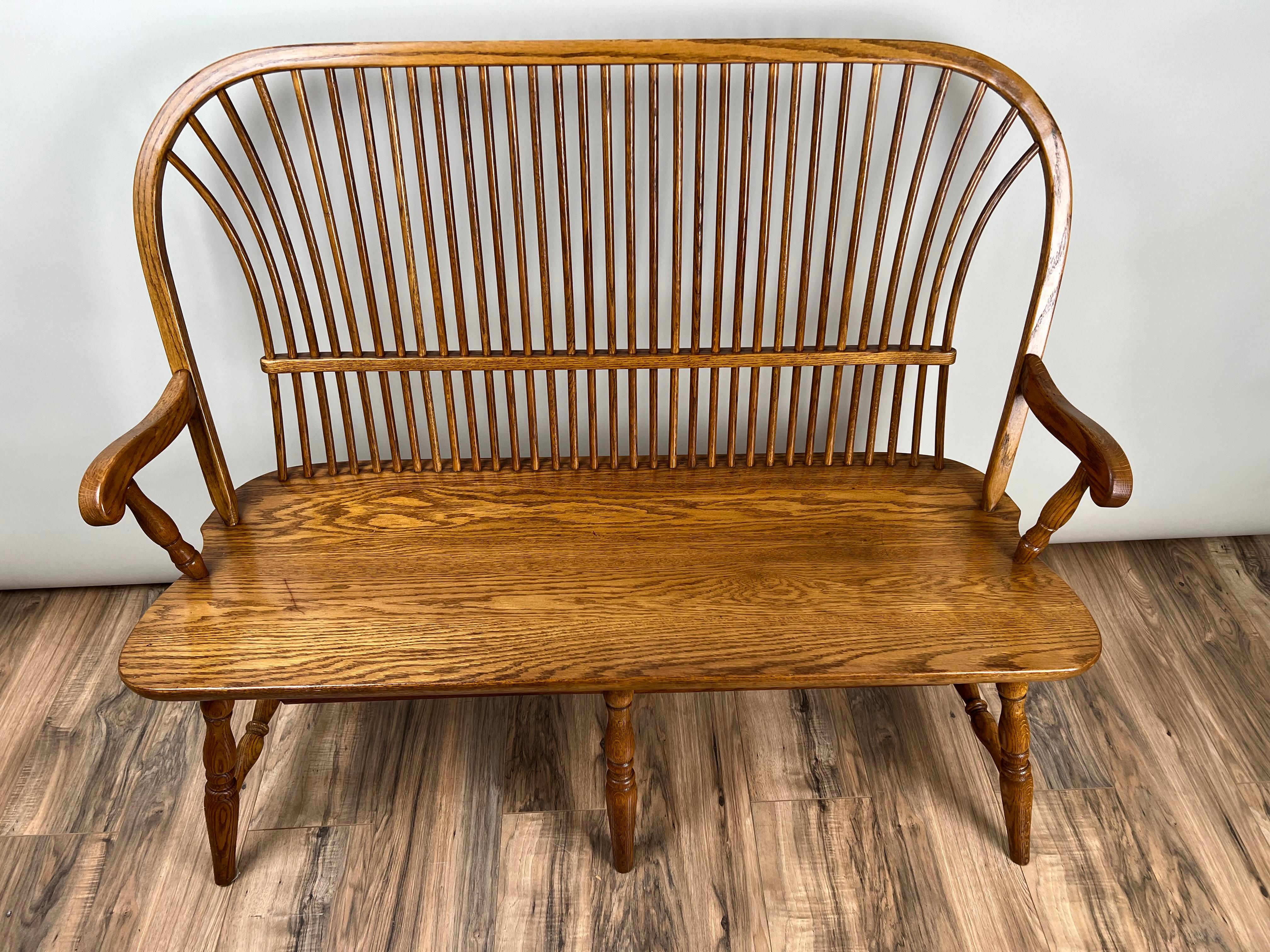 Vintage Amish Oak Windsor Bench For Sale 5