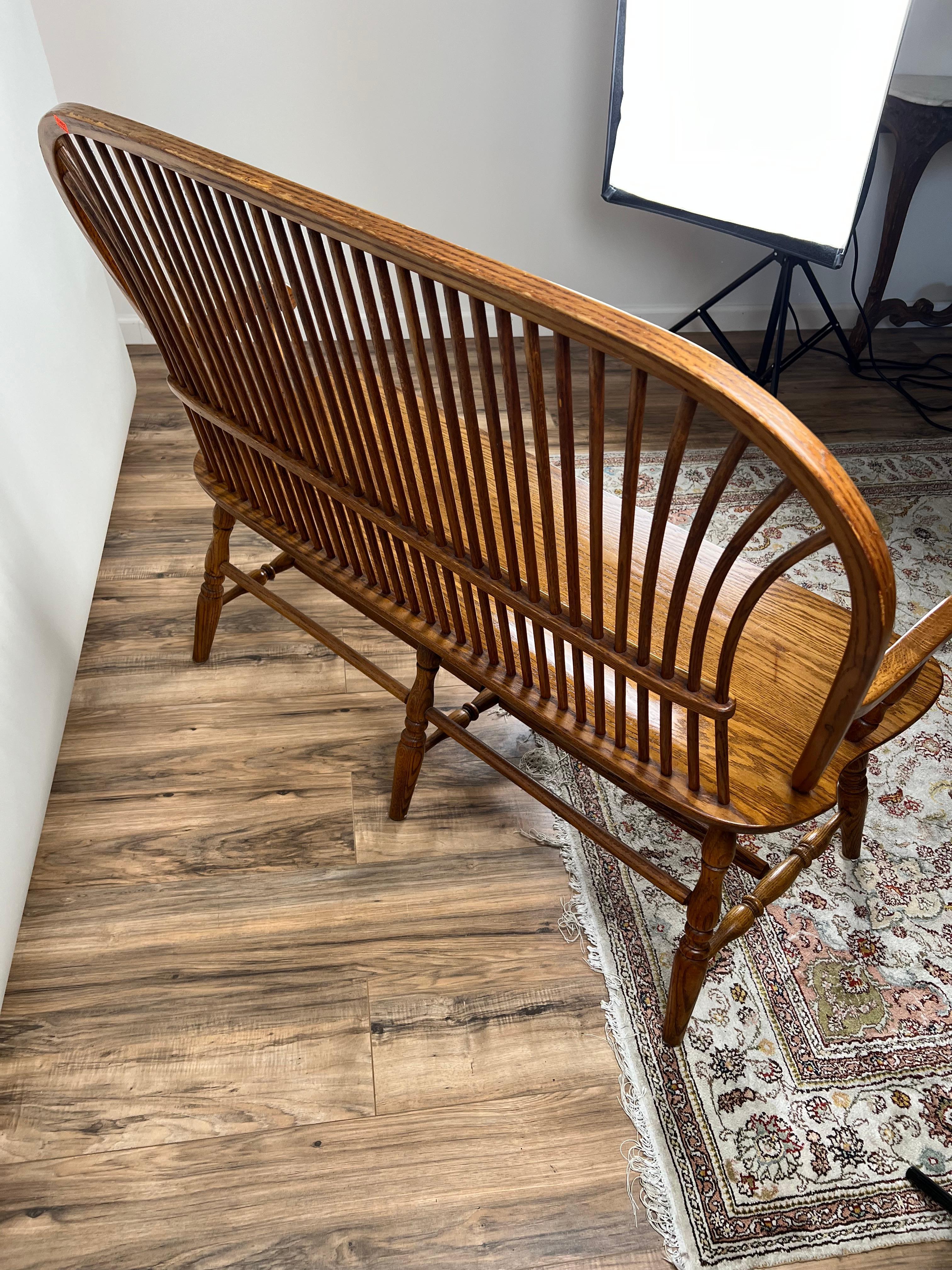 American Colonial Vintage Amish Oak Windsor Bench For Sale