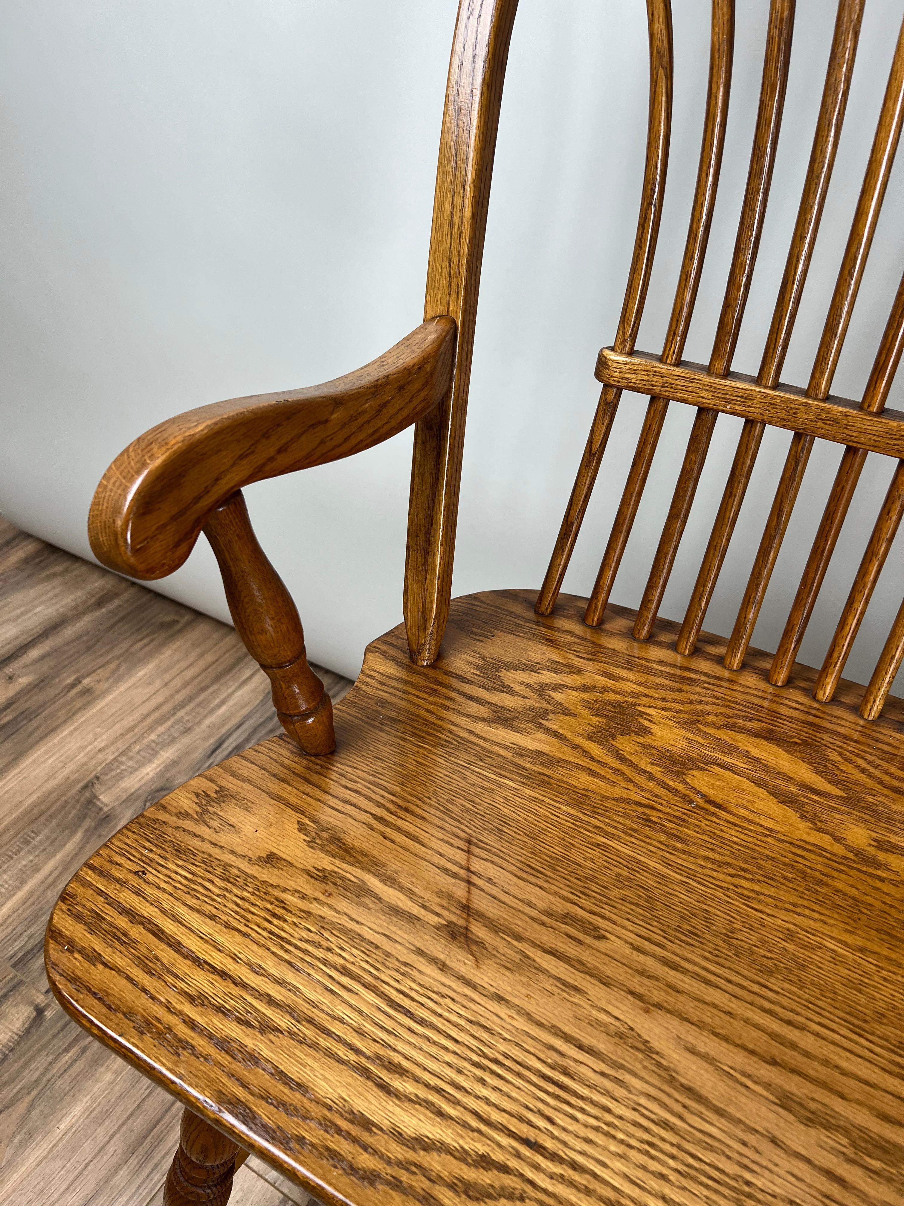 Vintage Amish Oak Windsor Bench For Sale 1