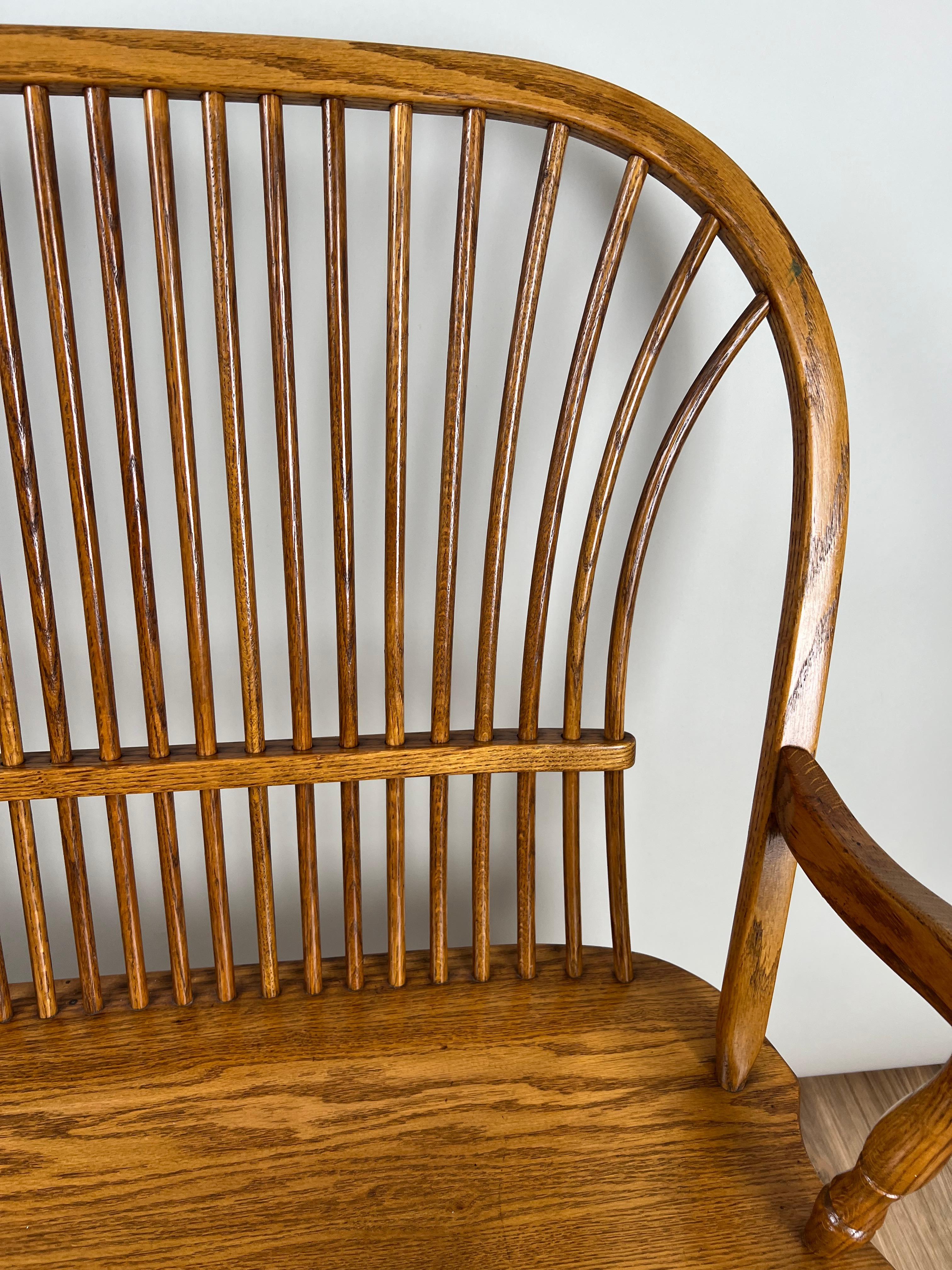 Vintage Amish Oak Windsor Bench For Sale 3