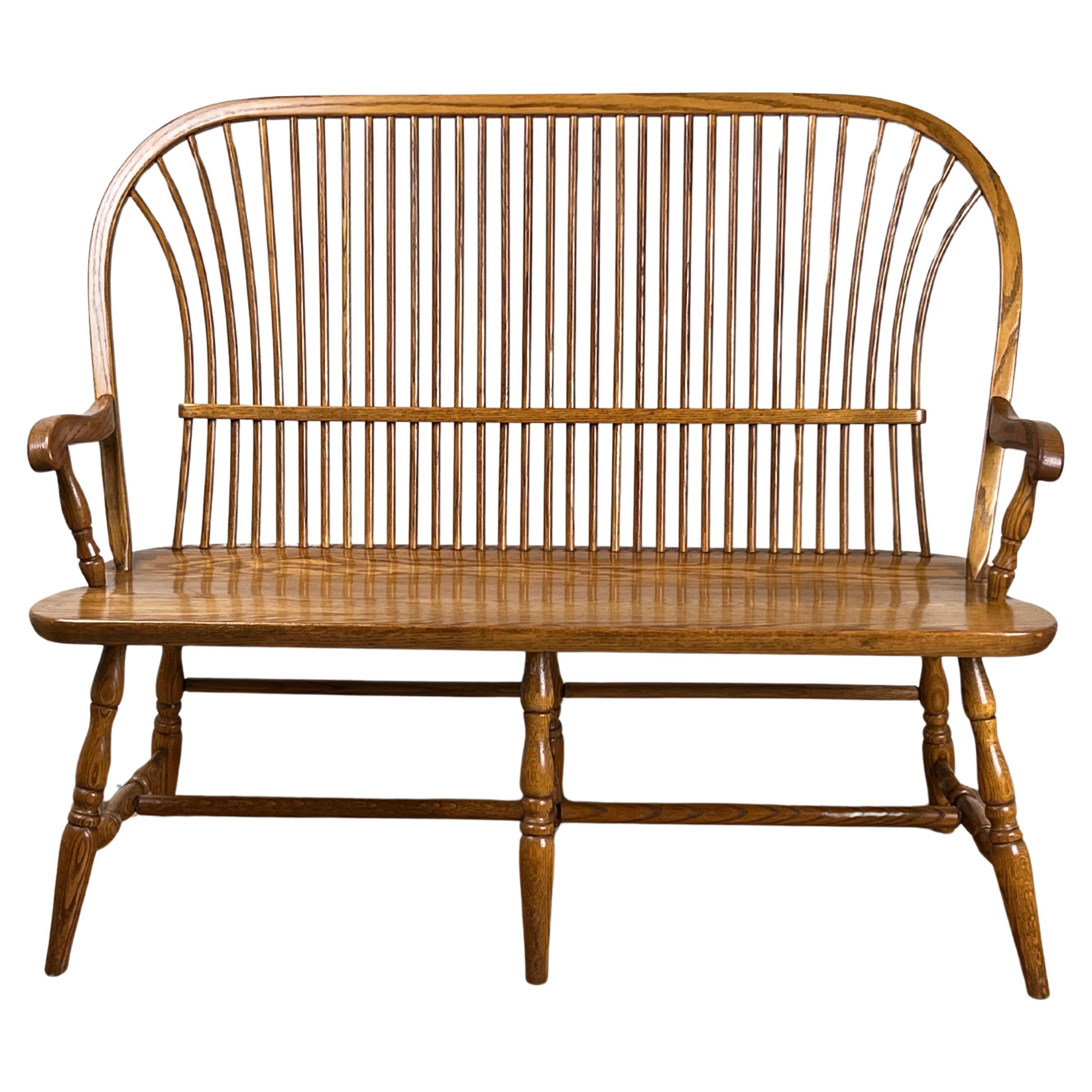 Vintage Amish Oak Windsor Bench For Sale