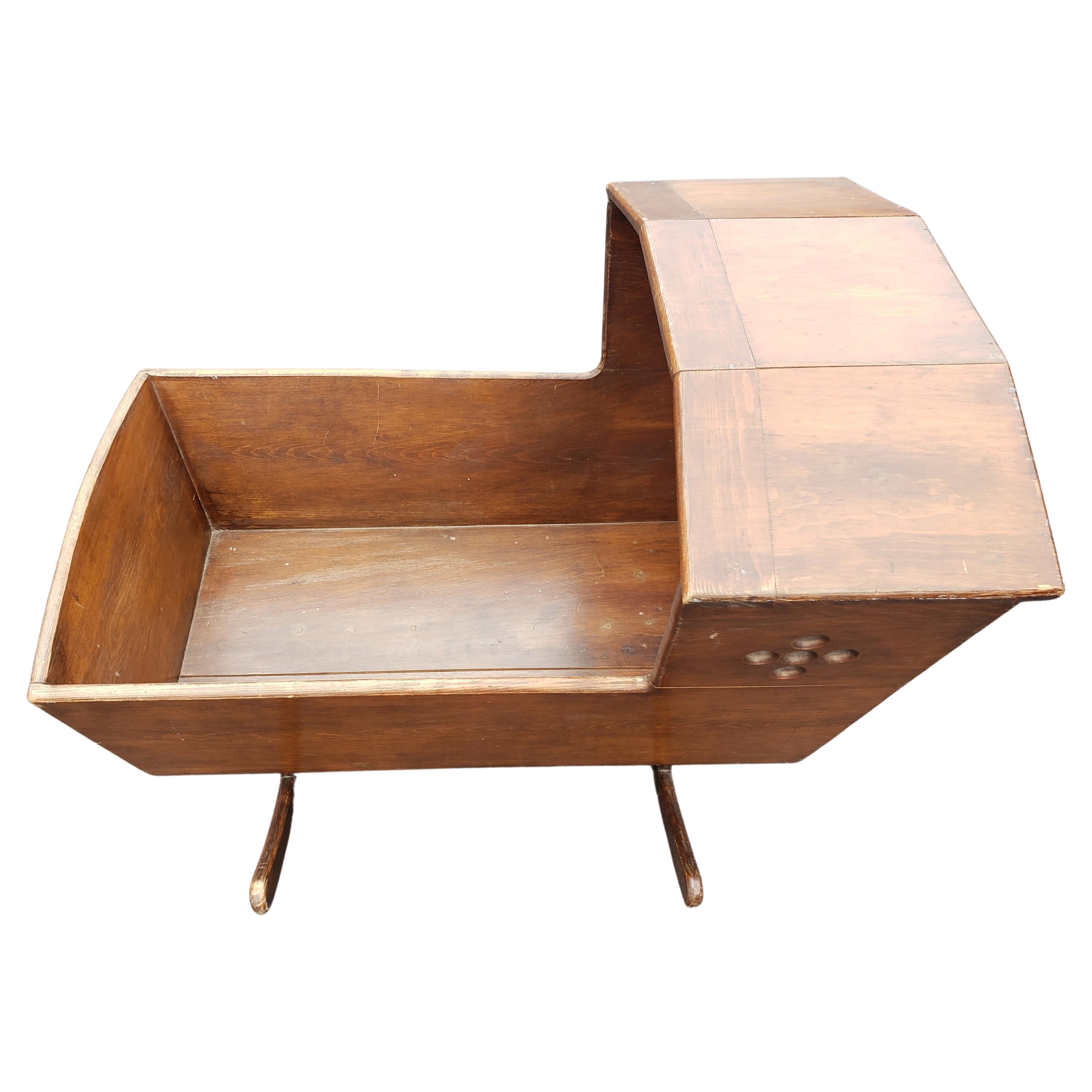 vintage wooden rocking baby cradle