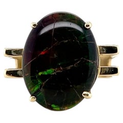 Vintage Ammolite 18k Yellow Gold Euro Shank Cocktail Ring