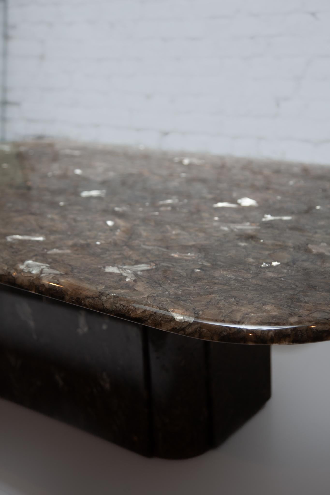 Mid-Century Modern Vintage Ammonite and Silver Leaf Marble Resin Coffee table, 1970s