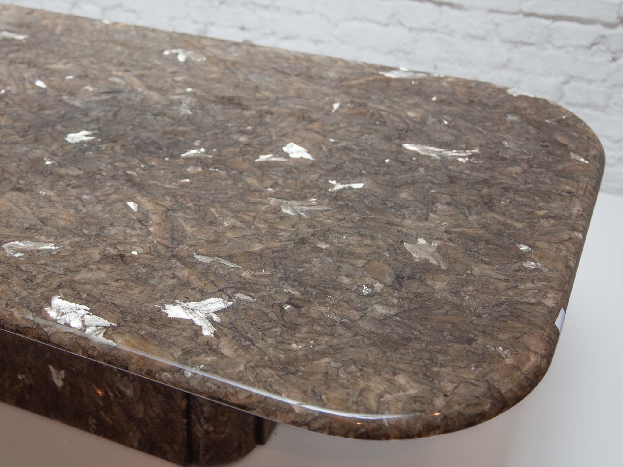 French Vintage Ammonite and Silver Leaf Marble Resin Coffee table, 1970s