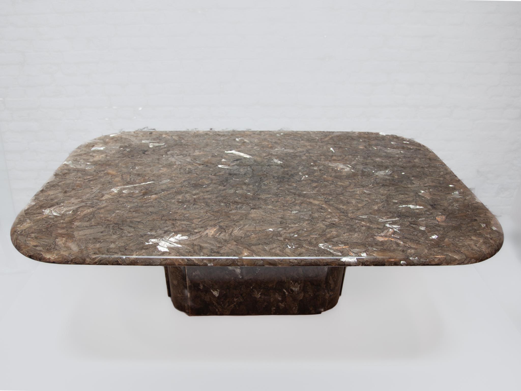 Molded Vintage Ammonite and Silver Leaf Marble Resin Coffee table, 1970s