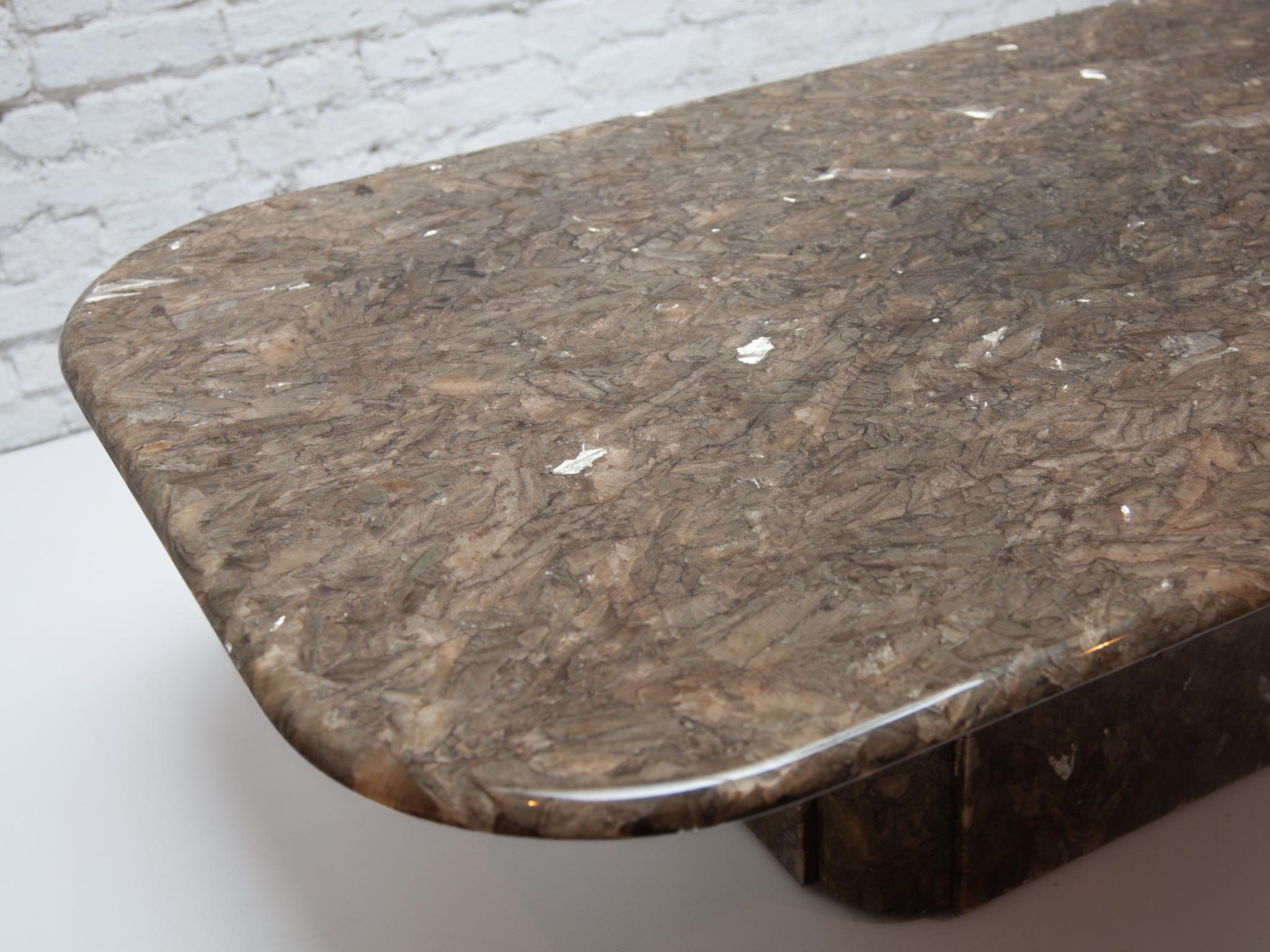 Vintage Ammonite and Silver Leaf Marble Resin Coffee table, 1970s In Good Condition In Antwerp, BE