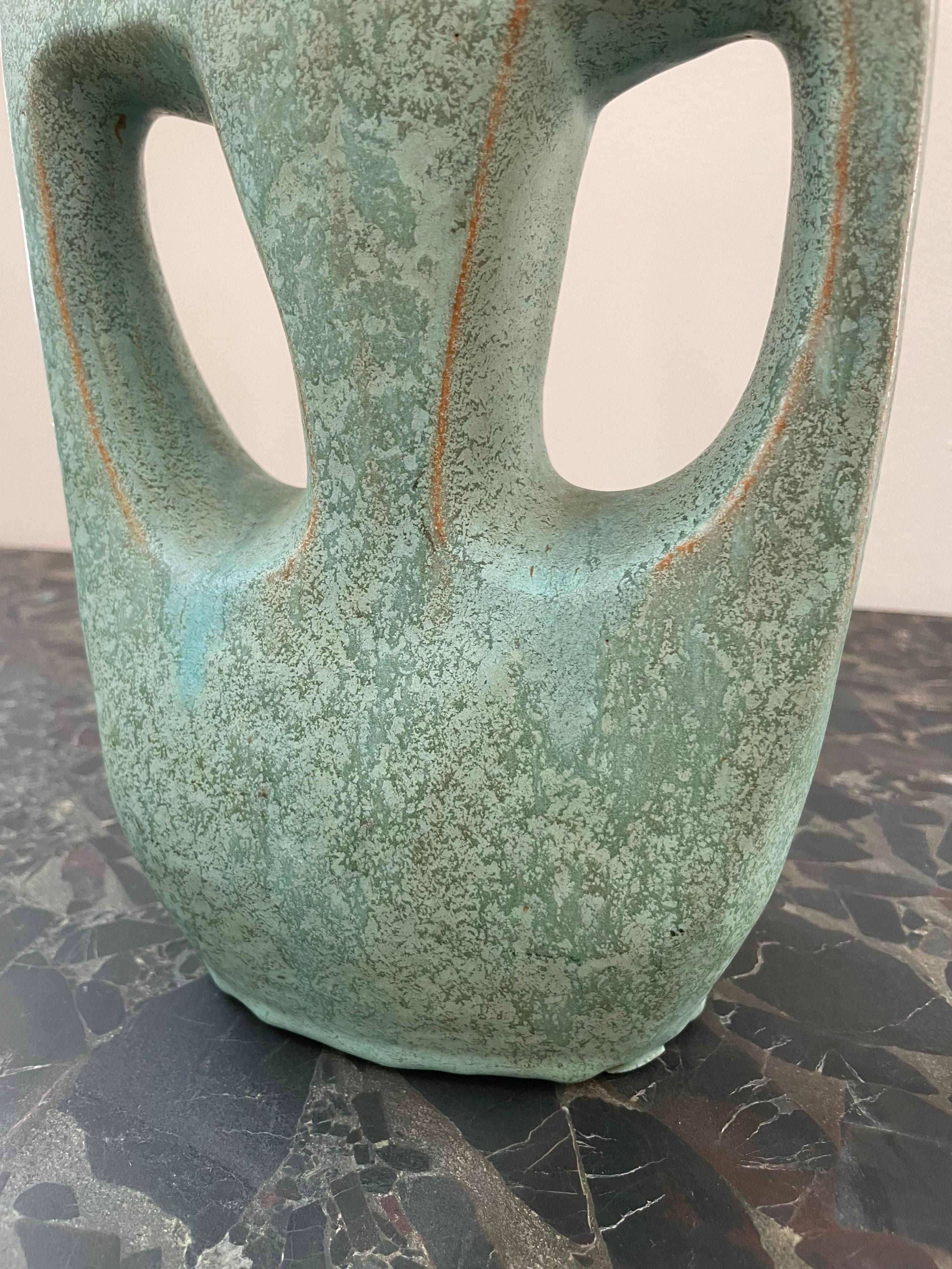 Mid-Century Modern Vintage Amphora Turquoise Pottery Vase For Sale