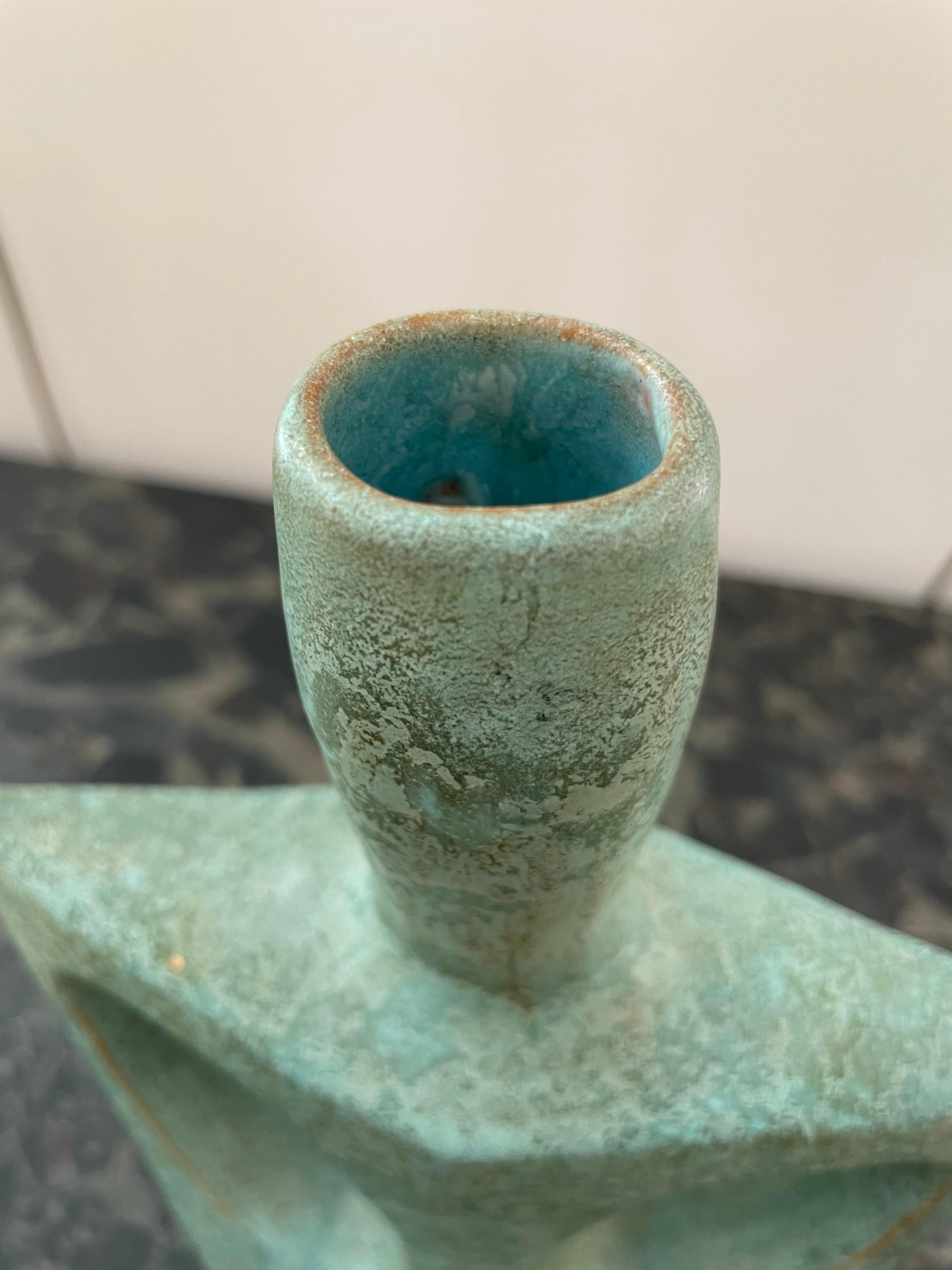 American Vintage Amphora Turquoise Pottery Vase For Sale
