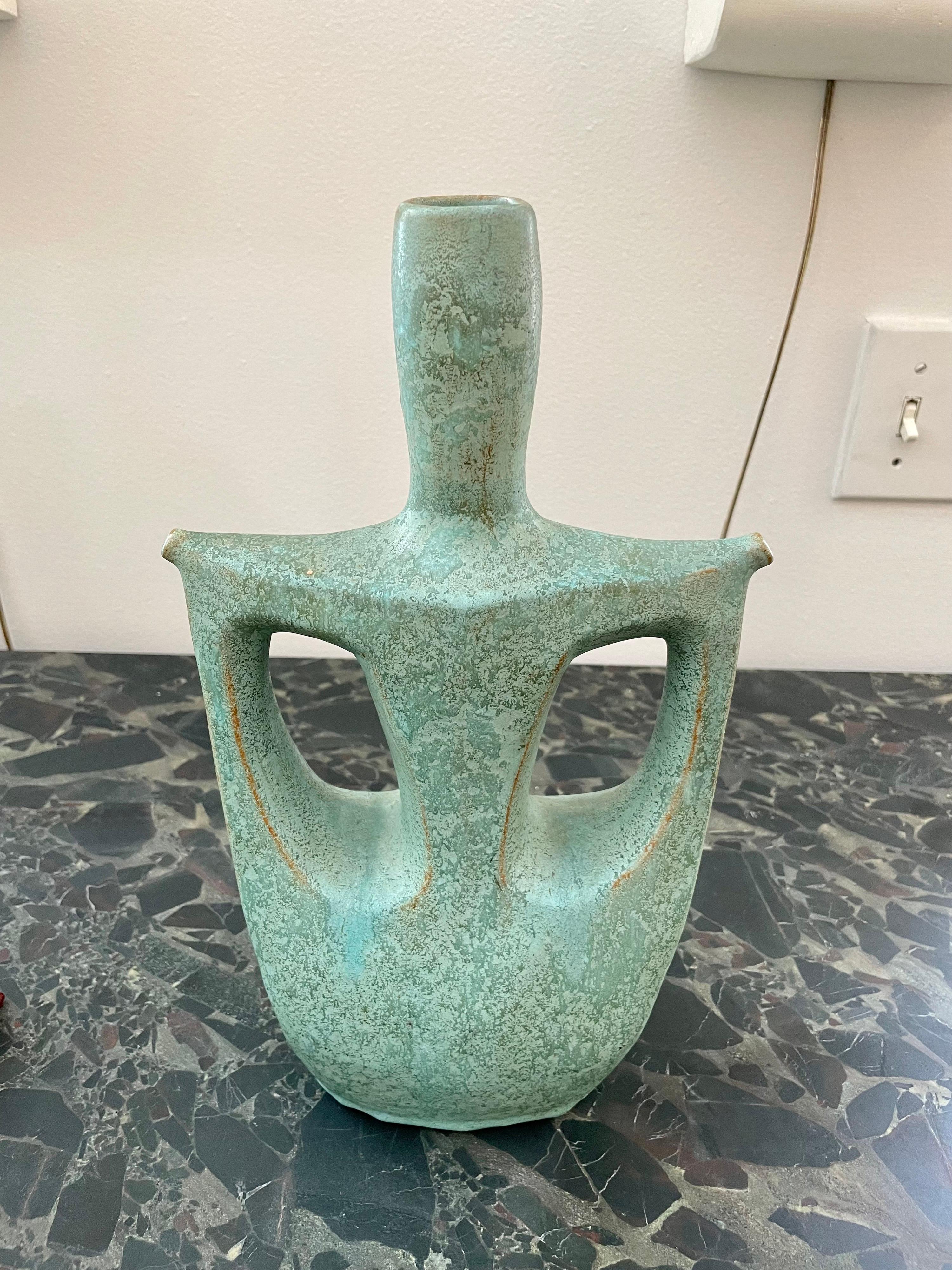 Vintage Amphora Turquoise Pottery Vase In Good Condition For Sale In East Hampton, NY