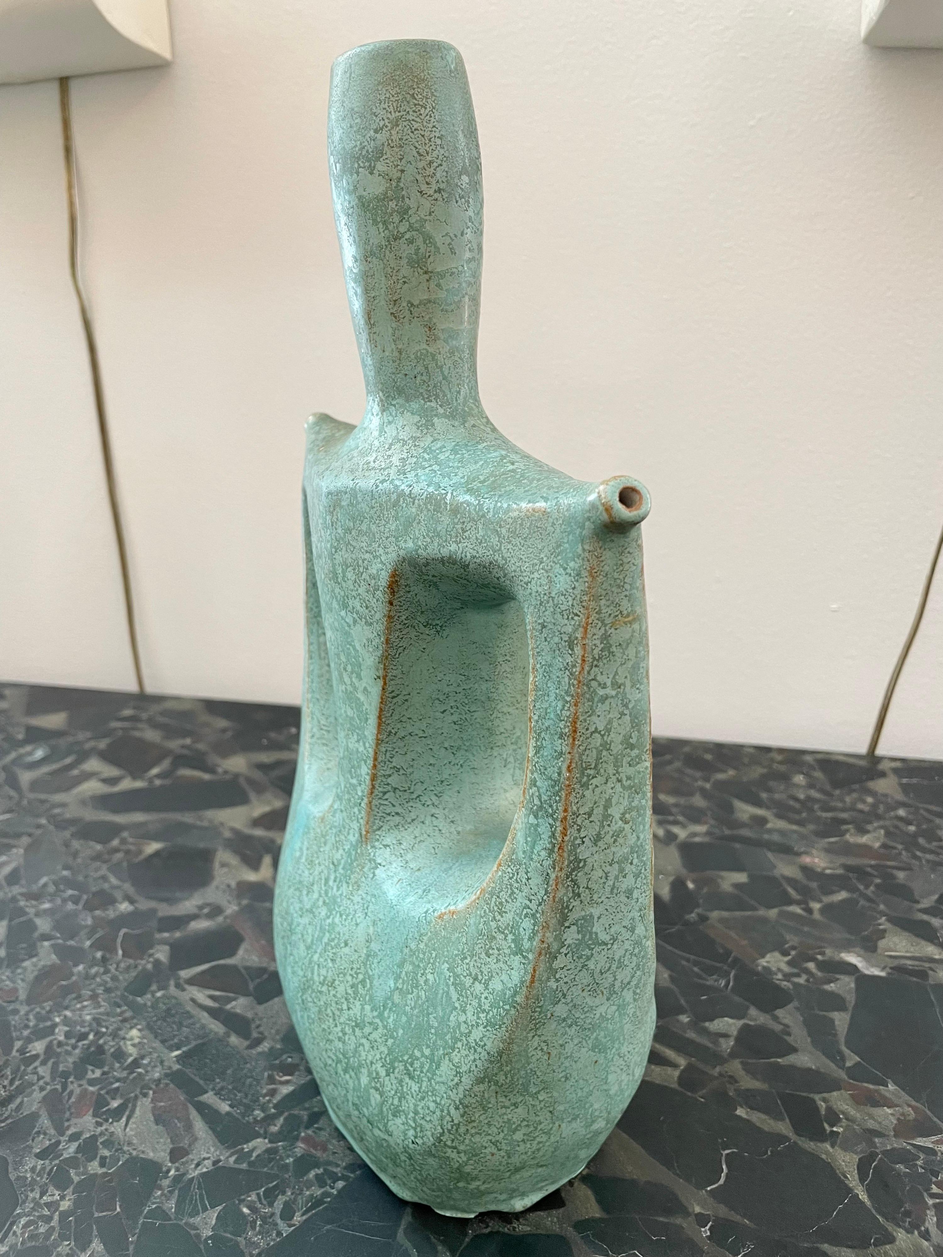 Mid-20th Century Vintage Amphora Turquoise Pottery Vase For Sale
