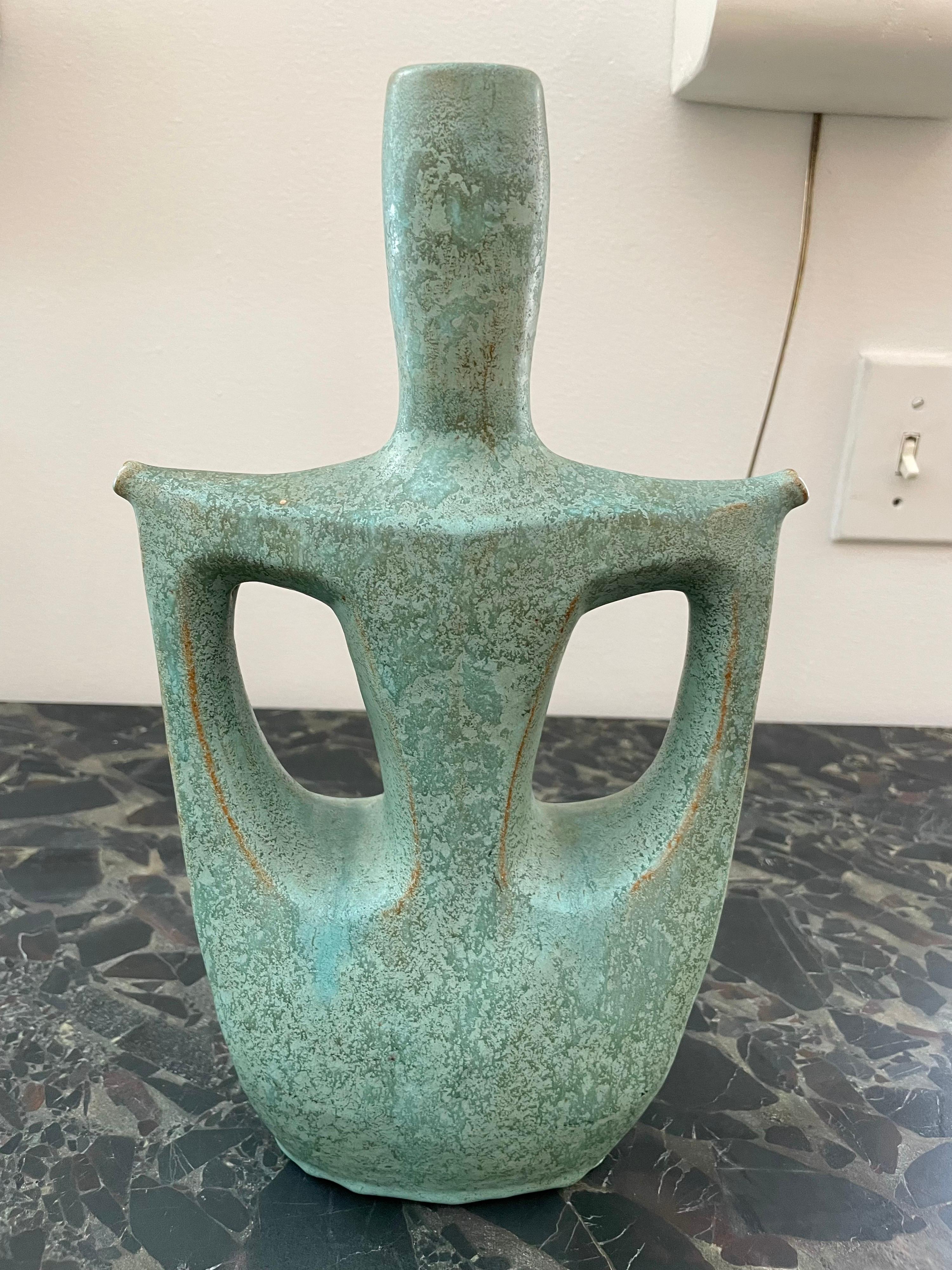 Ceramic Vintage Amphora Turquoise Pottery Vase For Sale