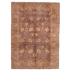 Vintage Amritzar Rug Rose Plum Field with Ivory Floral Tree Design