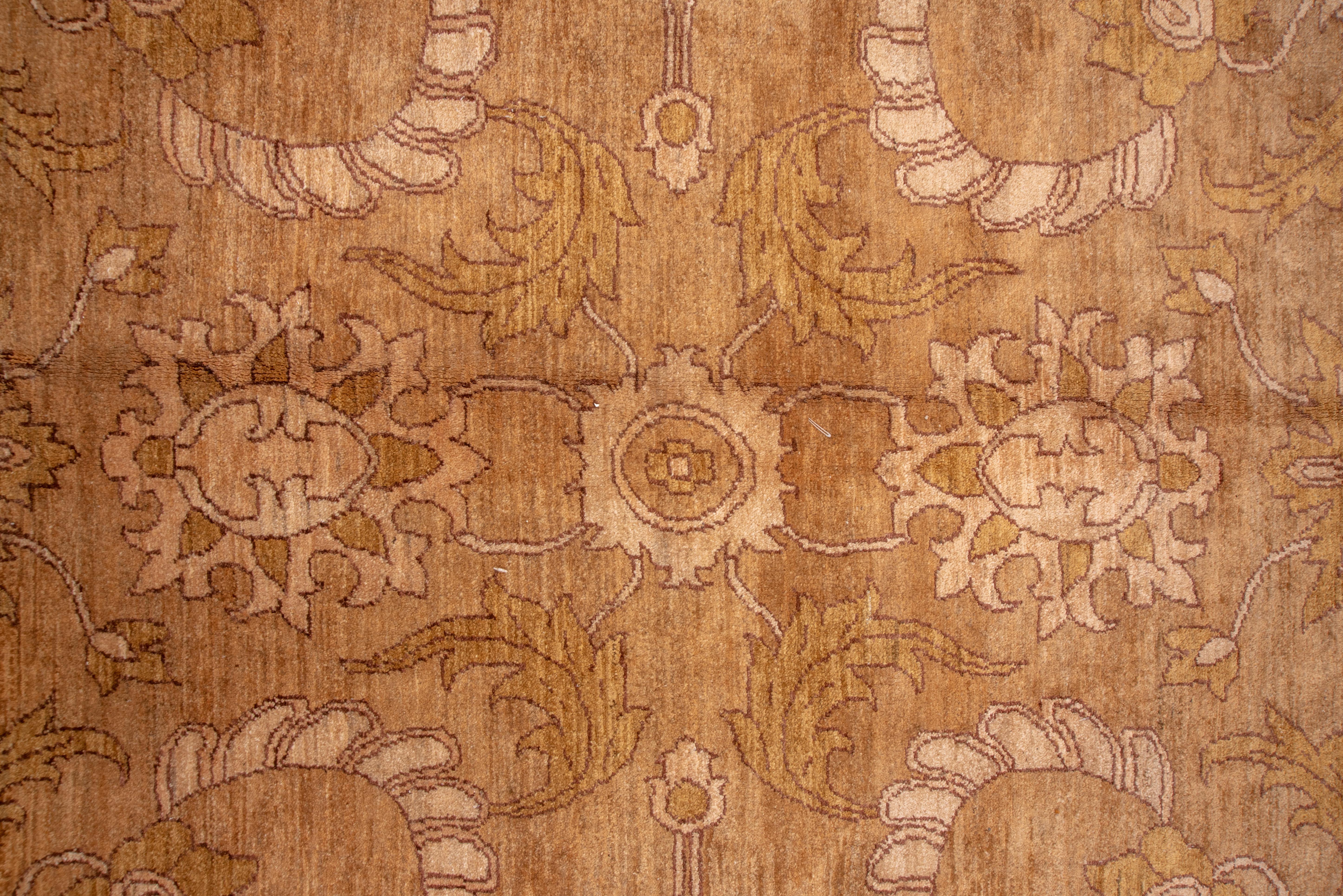 Vintage Amritzar Rug Warm Umber Field with Scrolling Vines and Lotus Palmettes For Sale 1