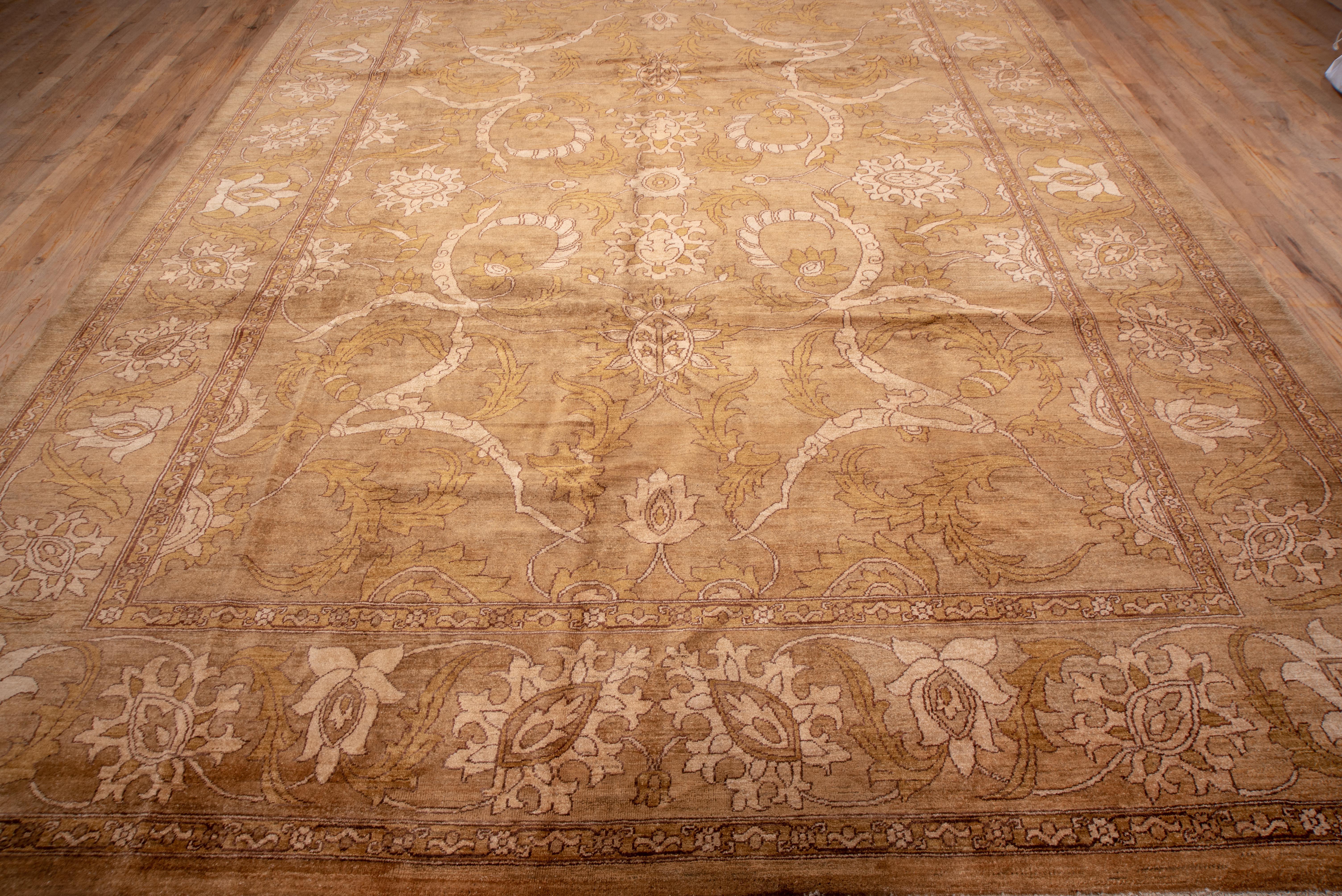Vintage Amritzar Rug Warm Umber Field with Scrolling Vines and Lotus Palmettes For Sale 2