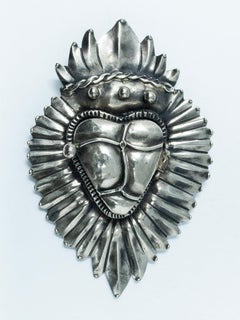 Vintage Anabel Higgins Silver Milagro Hinged Heart Brooch