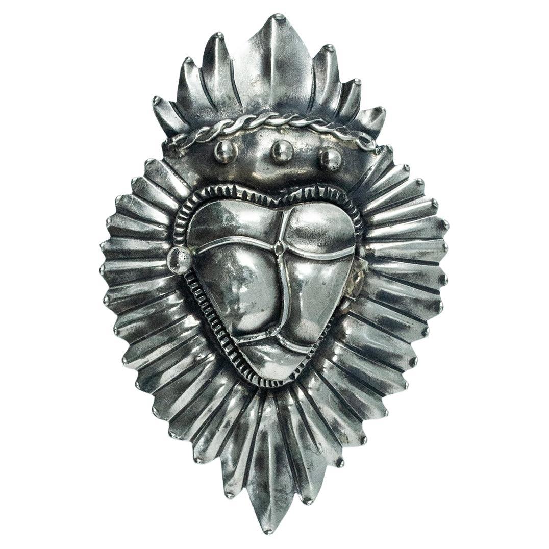Vintage Anabel Higgins Silver Milagro Hinged Heart Brooch