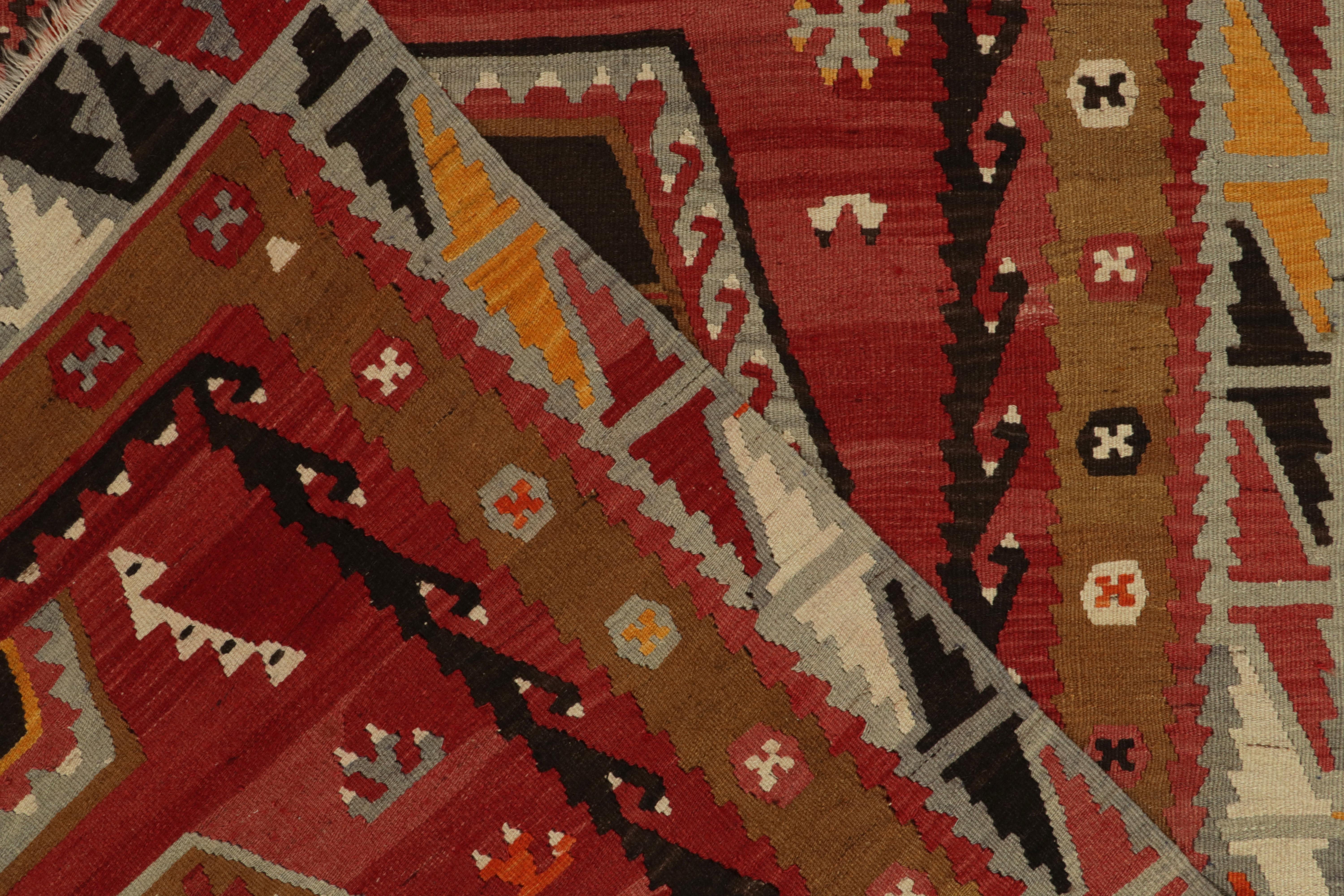 Vintage Turkish Kilim rug in Beige-Brown Tribal Geometric Pattern For Sale 1