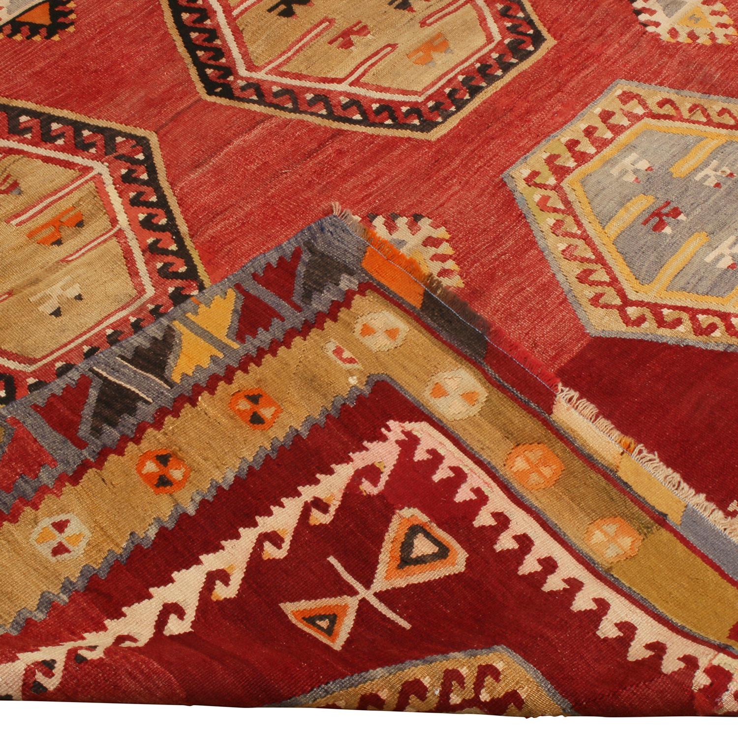 Mid-20th Century Vintage Anatolian Burgundy and Beige Wool Kilim Rug