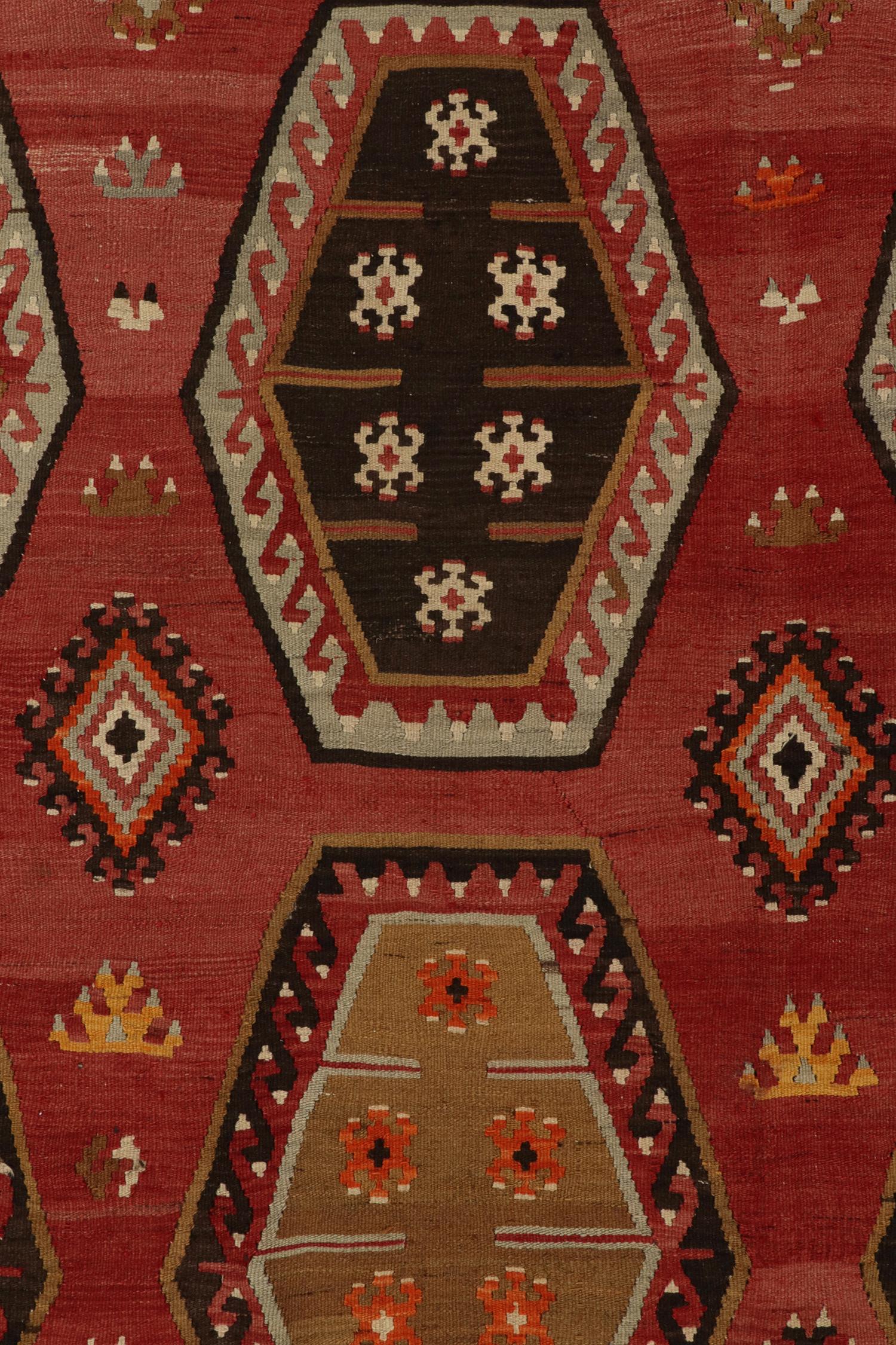 Wool Vintage Turkish Kilim rug in Beige-Brown Tribal Geometric Pattern For Sale