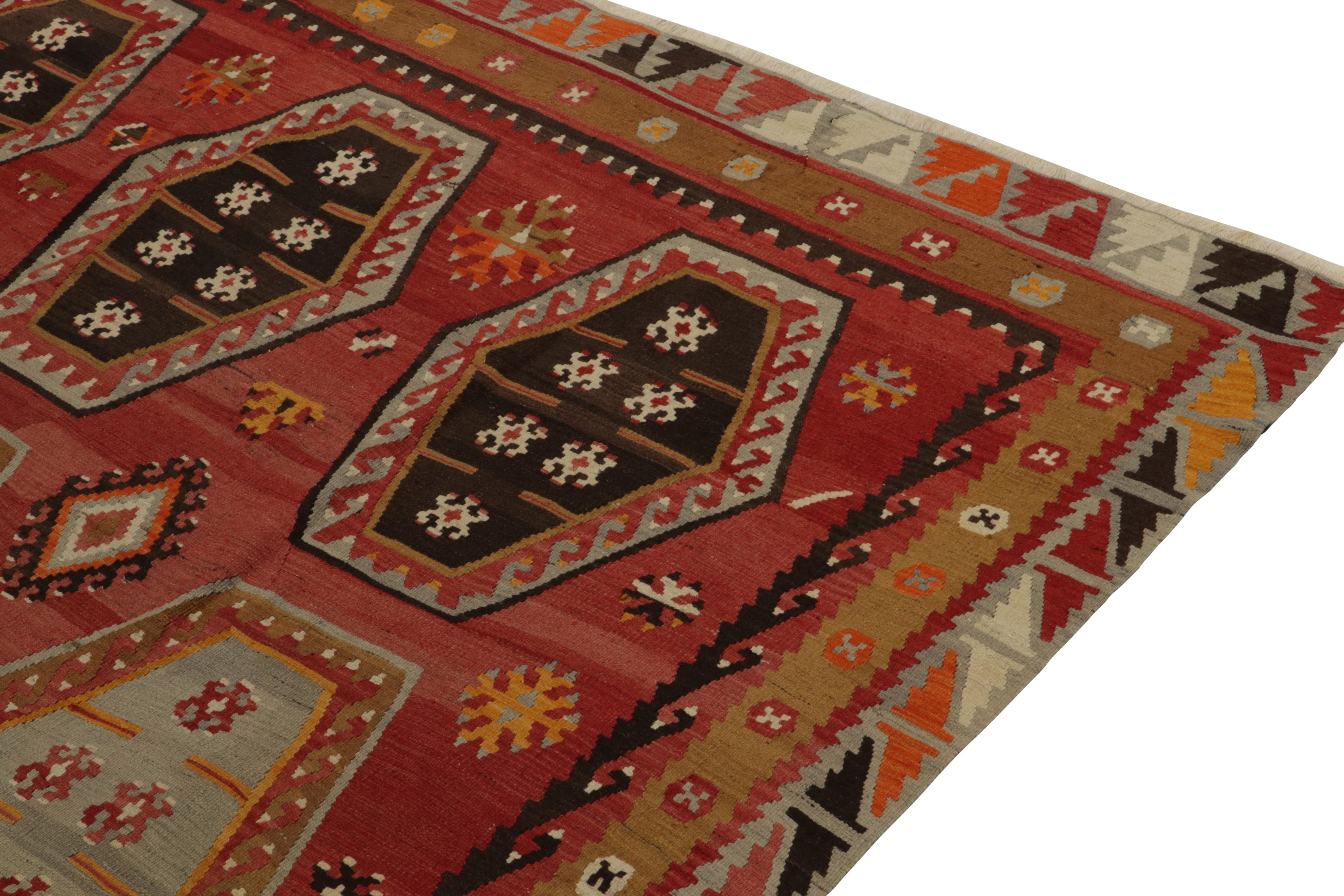 Mid-20th Century Vintage Turkish Kilim rug in Beige-Brown Tribal Geometric Pattern For Sale